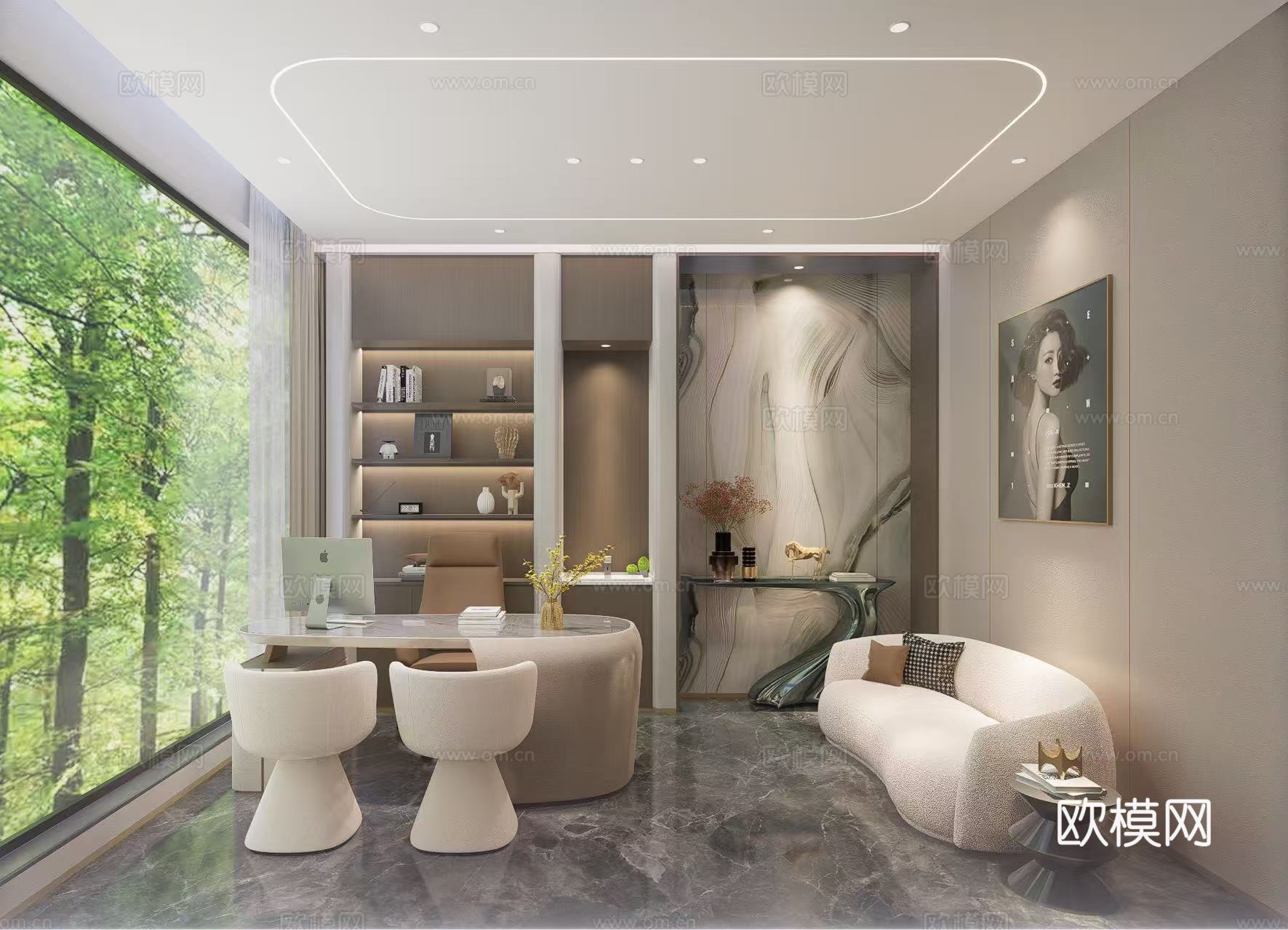 网红潮流现代办公室su模型