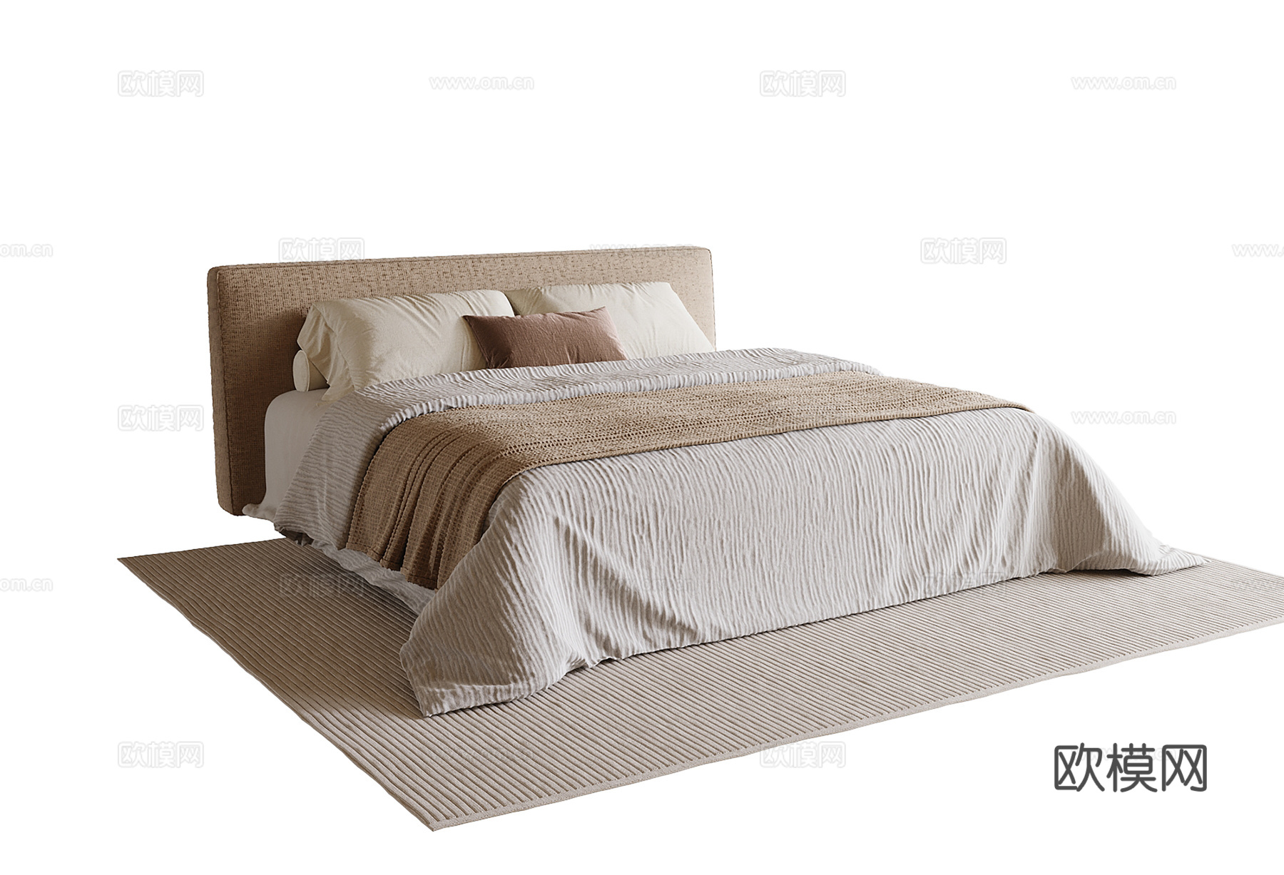 现代双人床3d模型下载