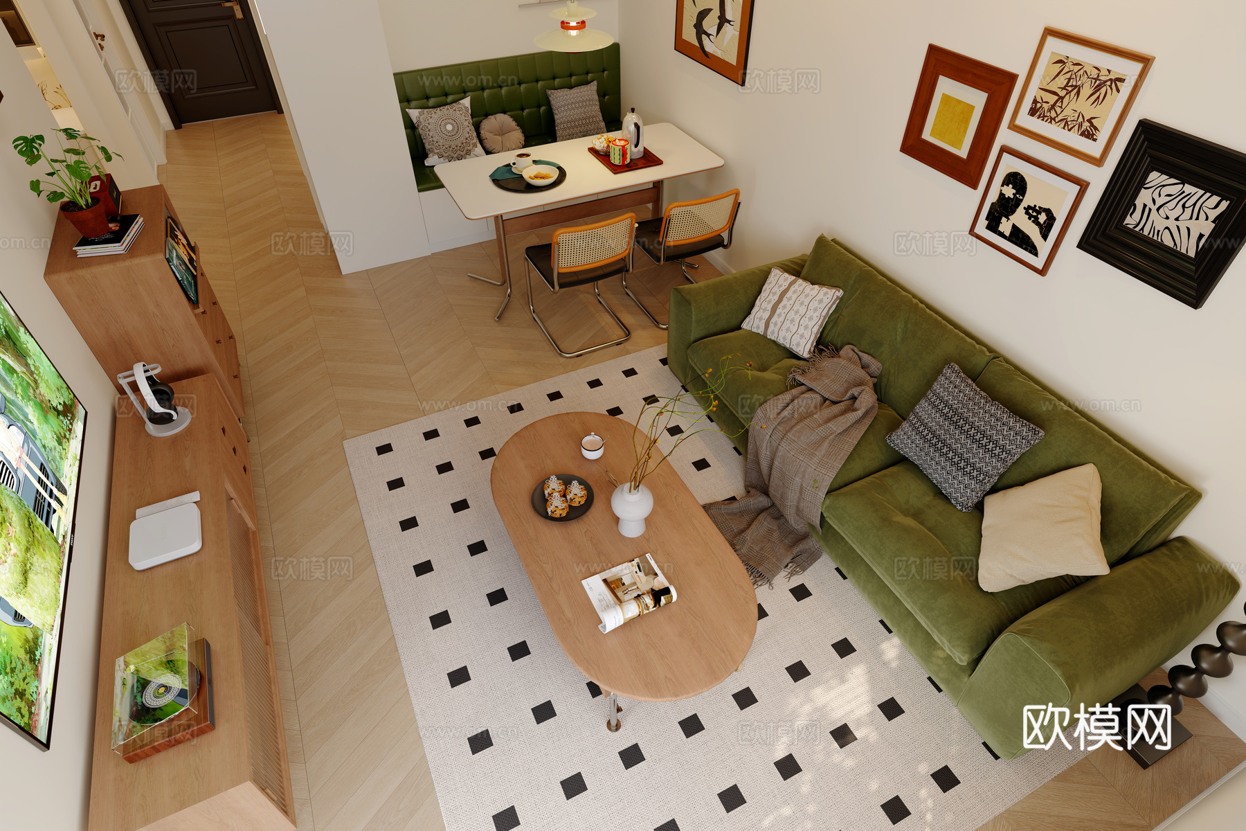 中古风客餐厅3d模型下载（渲染图1）