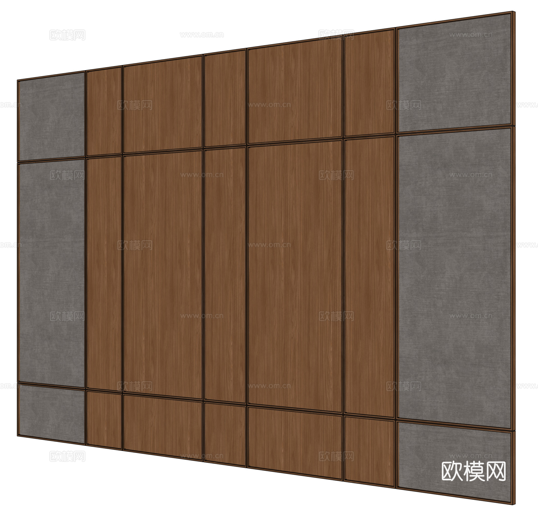 新中式骨骼线造型背景墙 木饰面护墙板1su模型