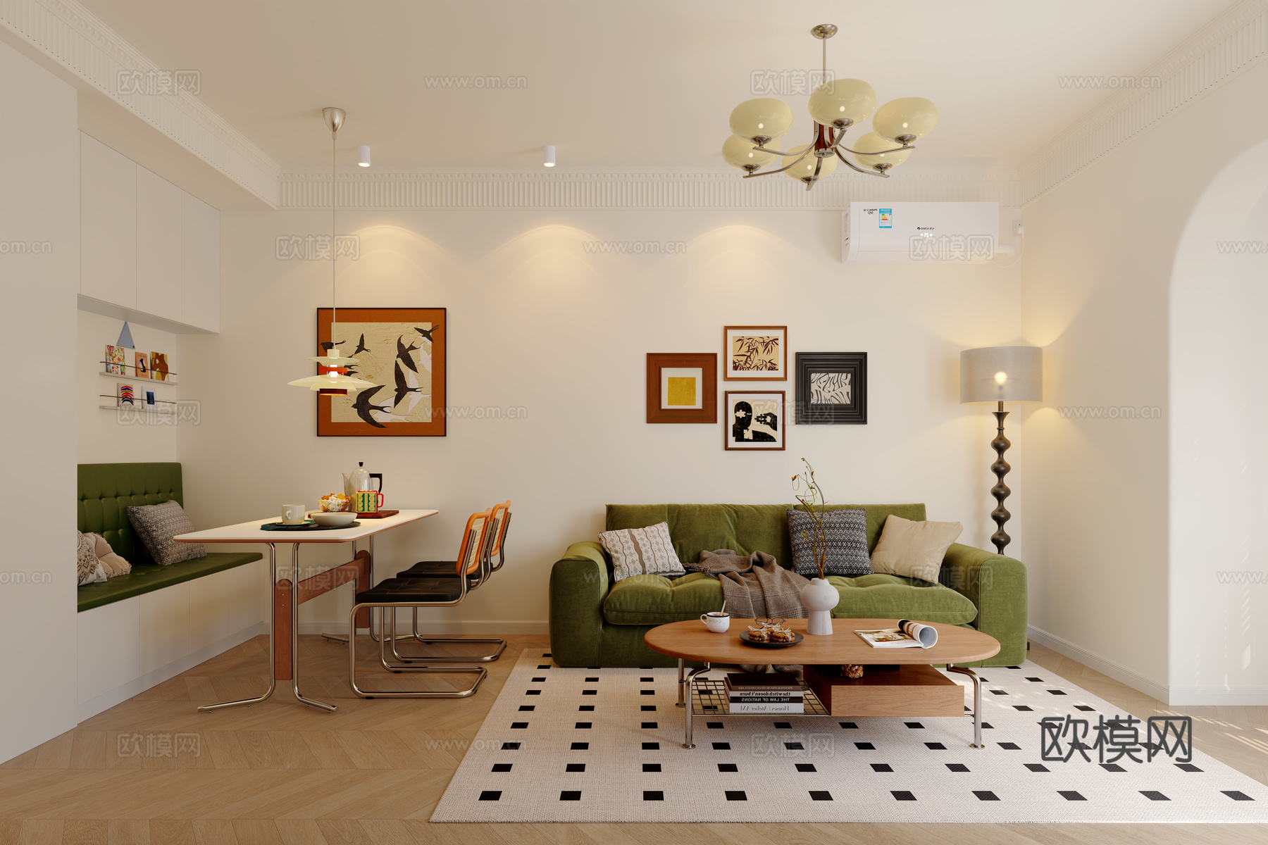 中古风客餐厅3d模型下载（渲染图2）