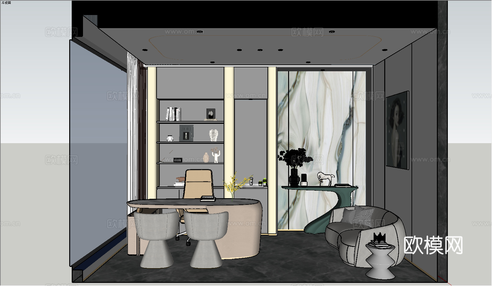 网红潮流现代办公室su模型