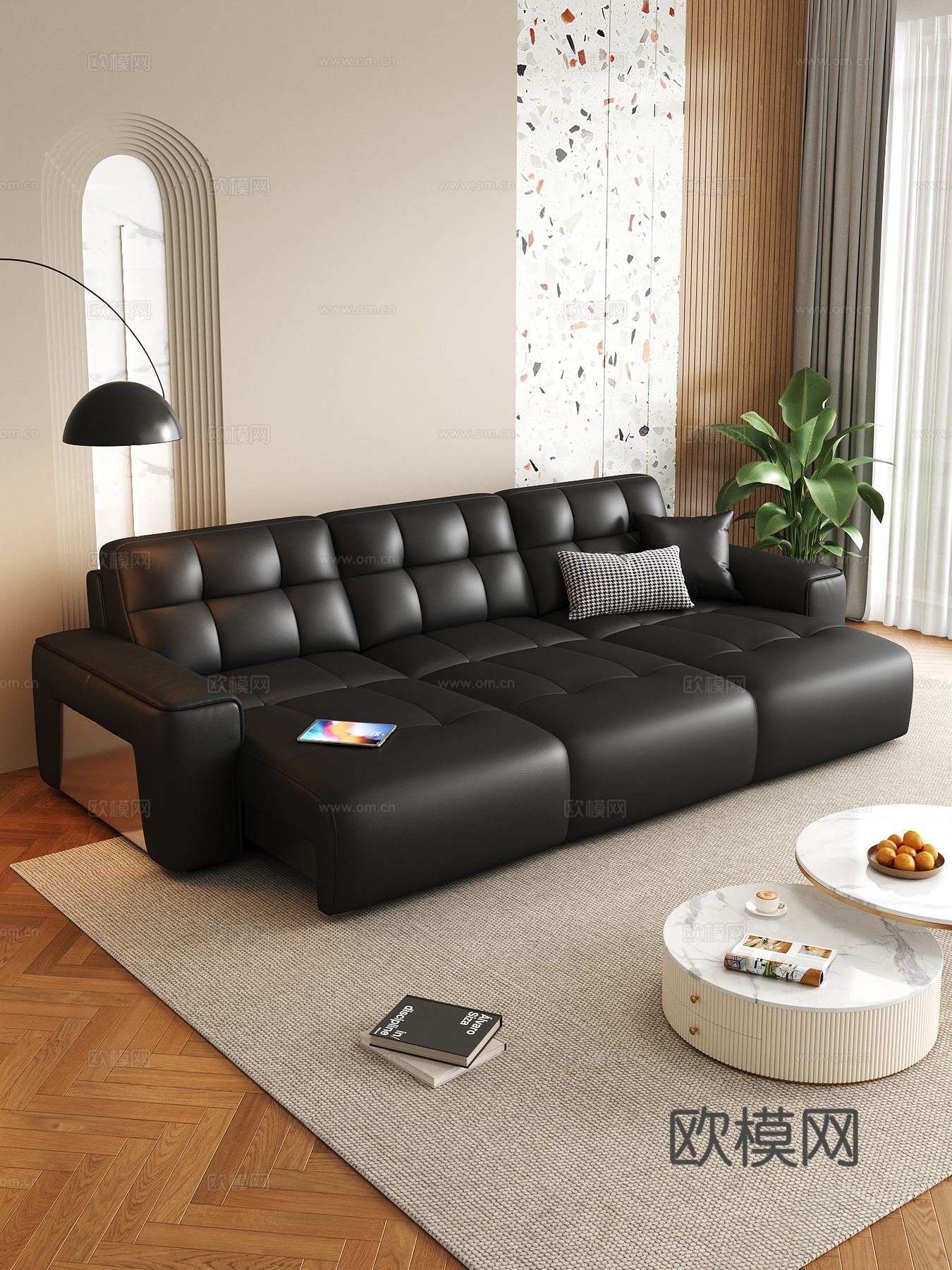 现代沙发床 茶几组合3d模型下载