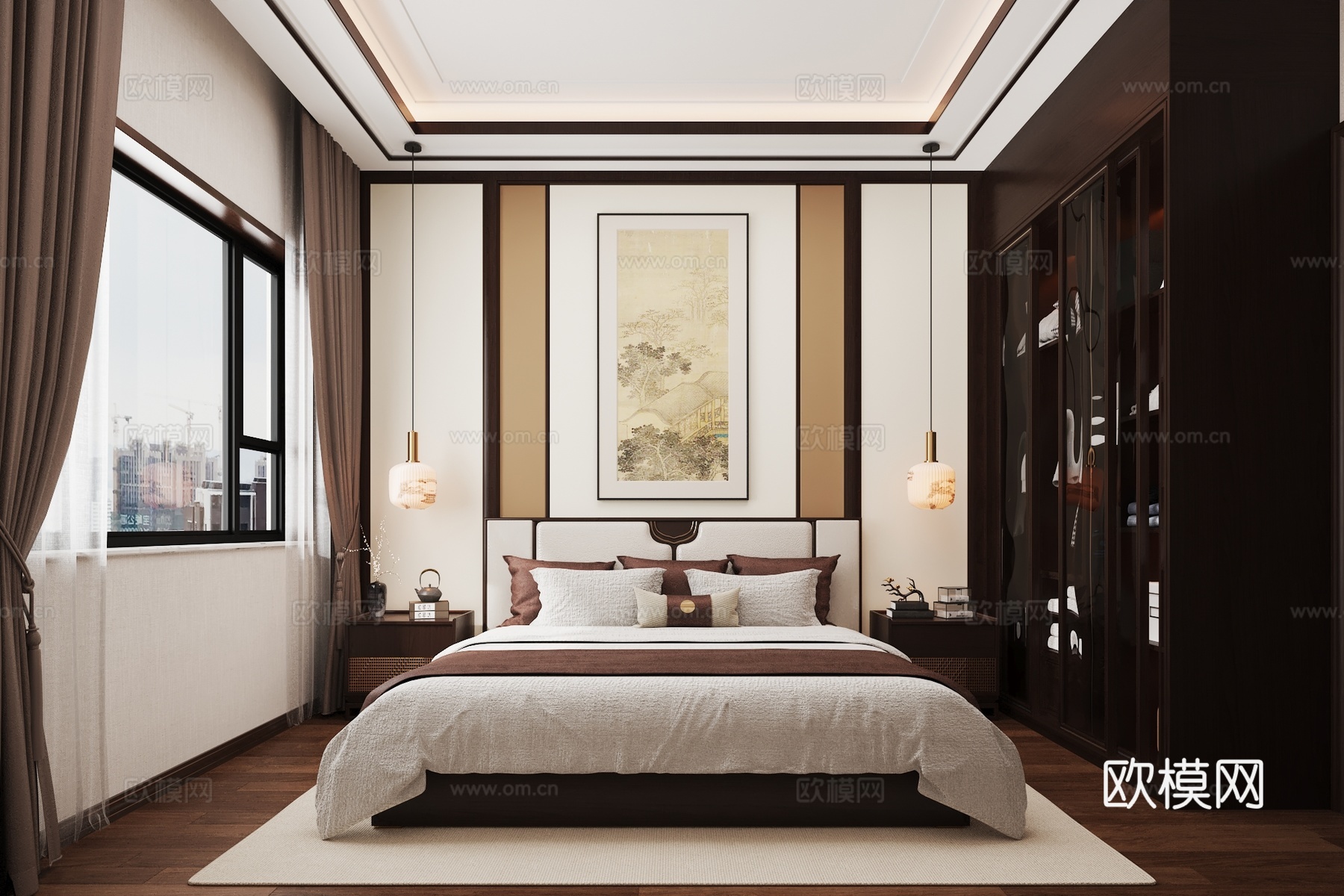 新中式风格卧室3d模型下载