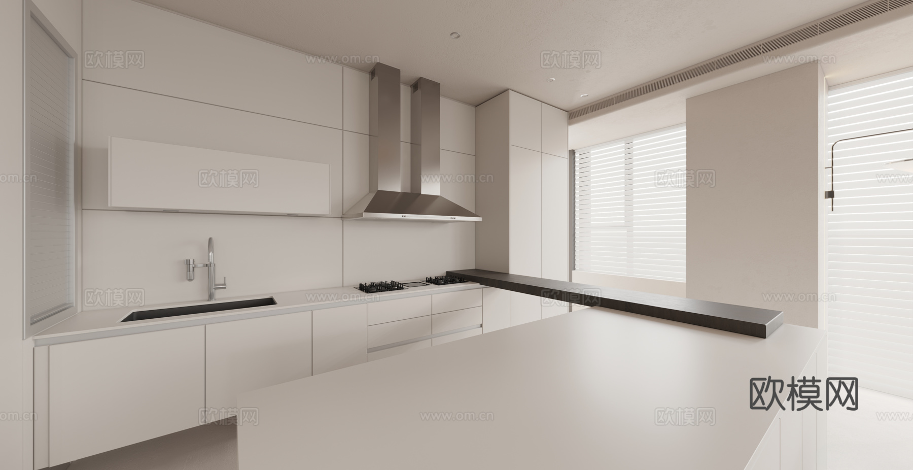 现代极简厨房 极简岛台3d模型