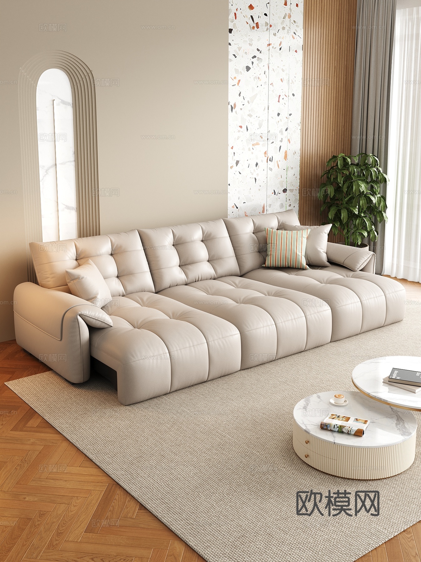 现代沙发床 茶几组合3d模型下载