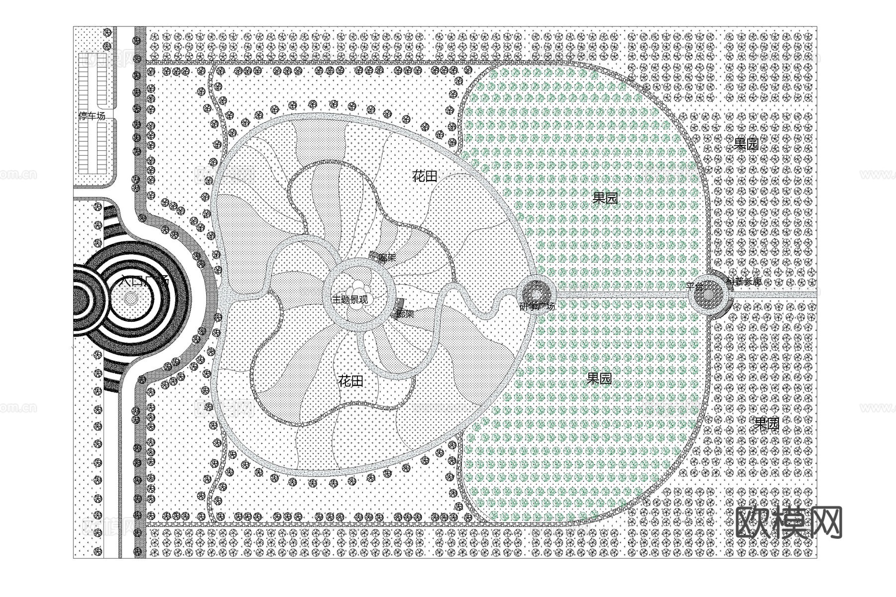 农场 花海 花田 农业园 果园 观光园cad施工图