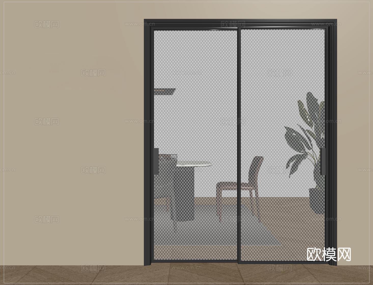 现代推拉门  玻璃推拉门su模型