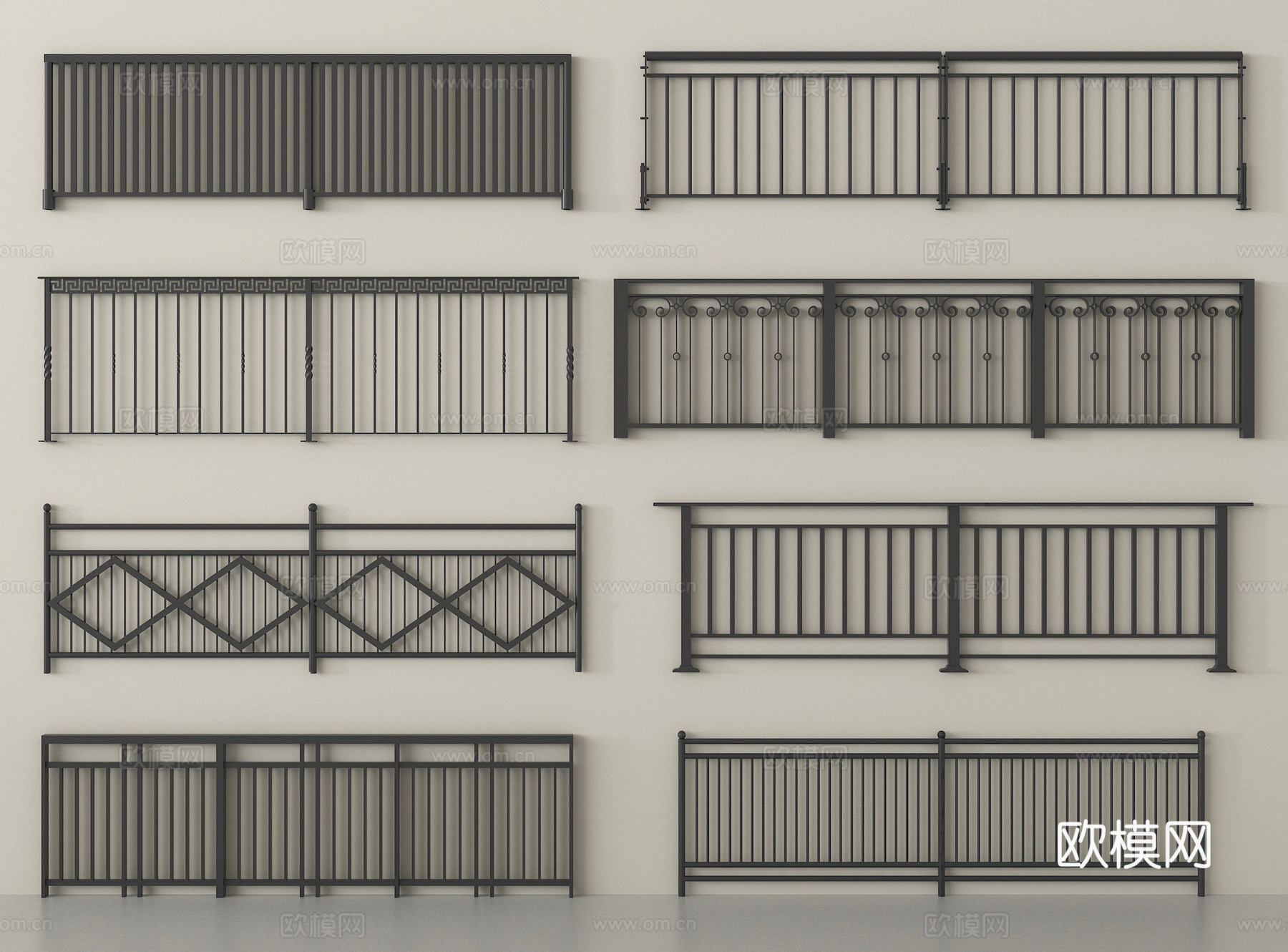 现代栏杆   铁艺栏杆 扶手    围栏 护栏3d模型下载