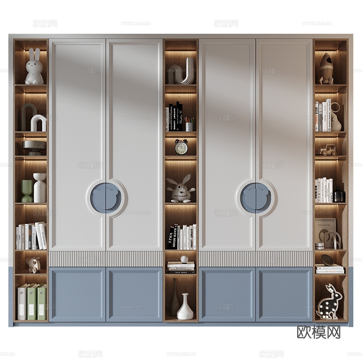 现代奶油风儿童衣柜3d模型下载（渲染图1）
