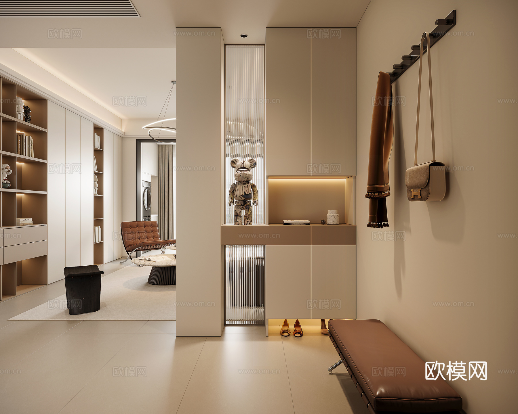 现代奶油风玄关3d模型下载