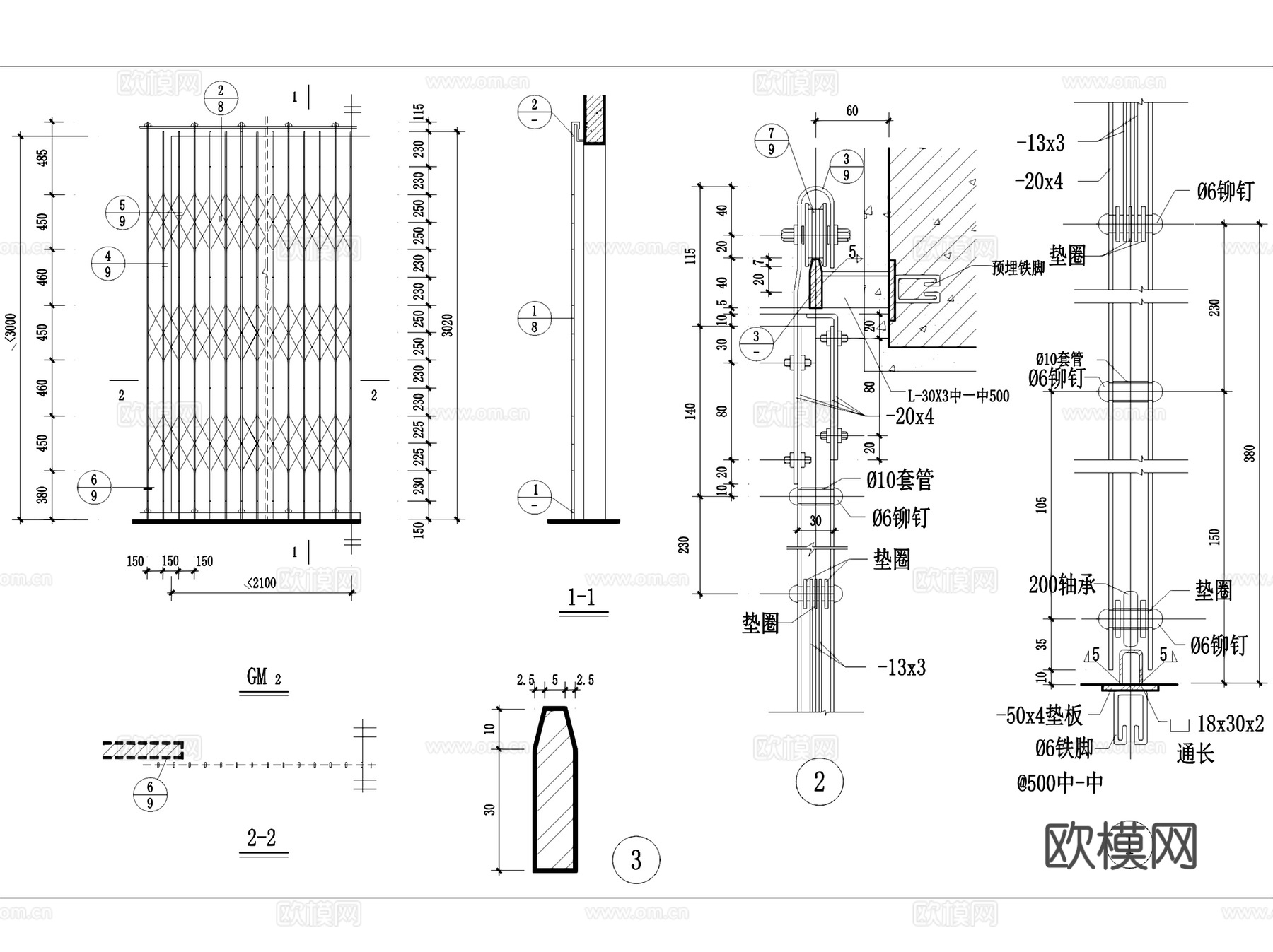铁栅门构造节点大样详图CAD施工图集 32套cad施工图