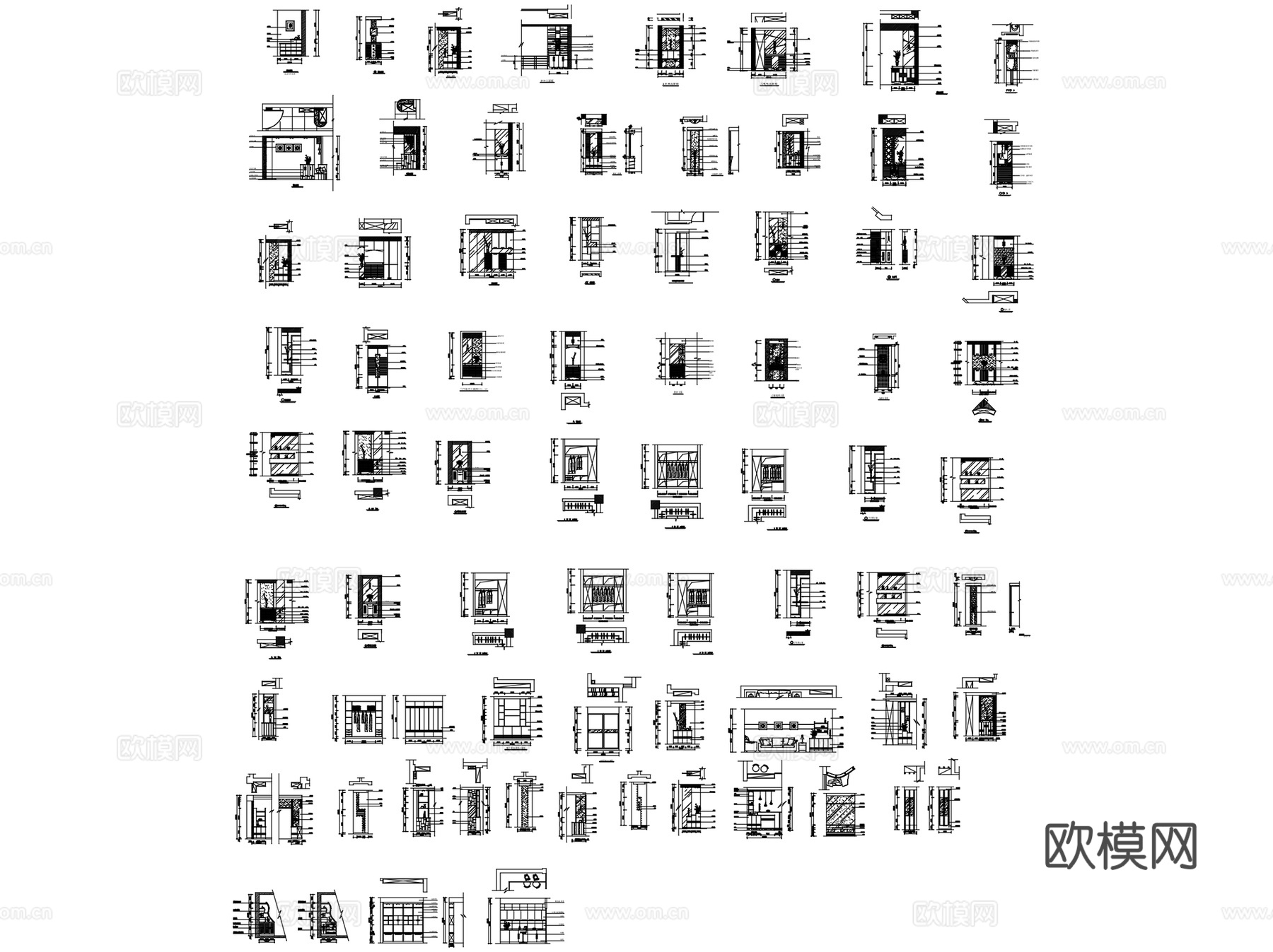 室内柜子衣柜酒柜电视柜鞋柜CAD施工图集 16套cad施工图