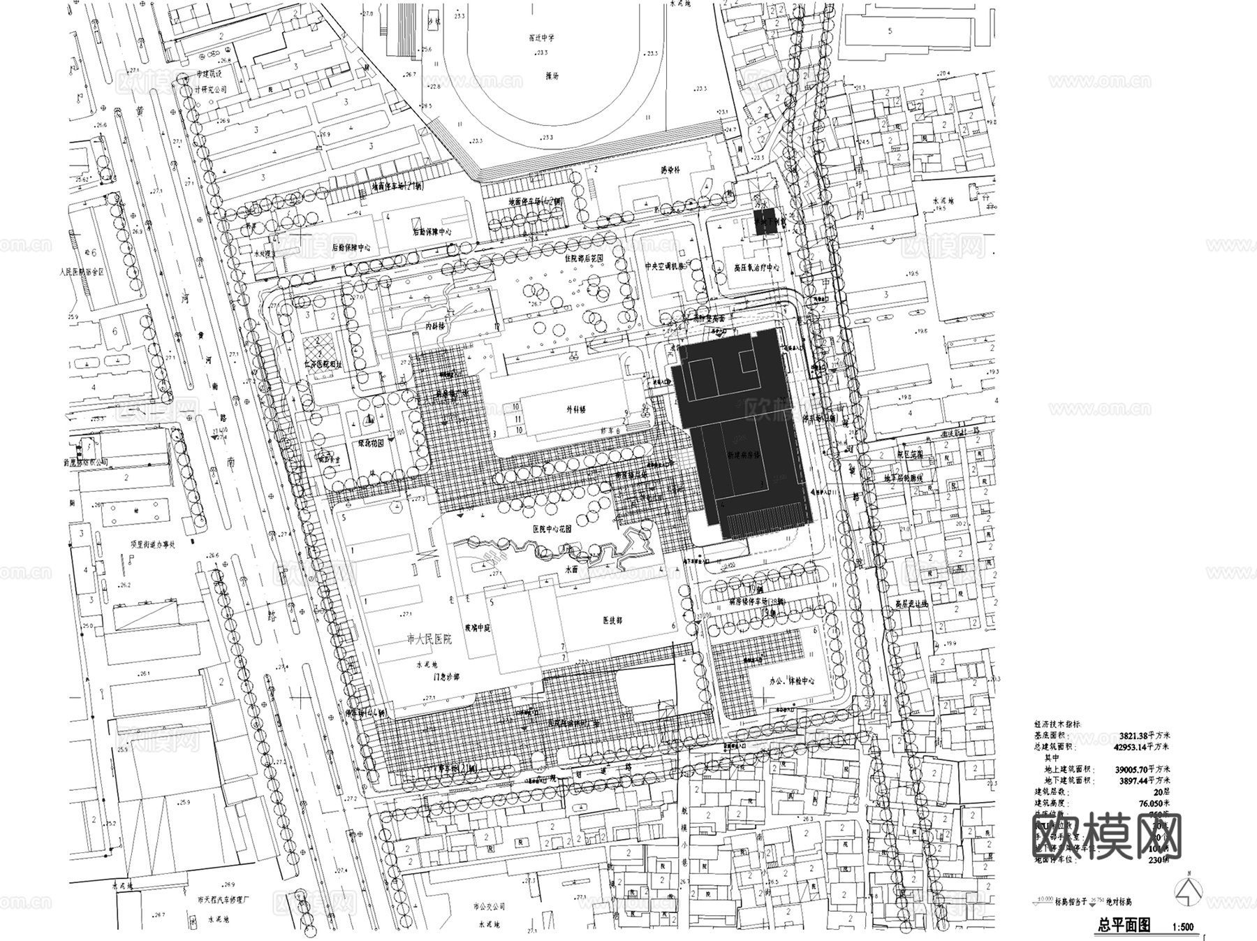 宿迁人民医院新建病房大楼建筑CAD施工图整套+SU+文本cad施工图