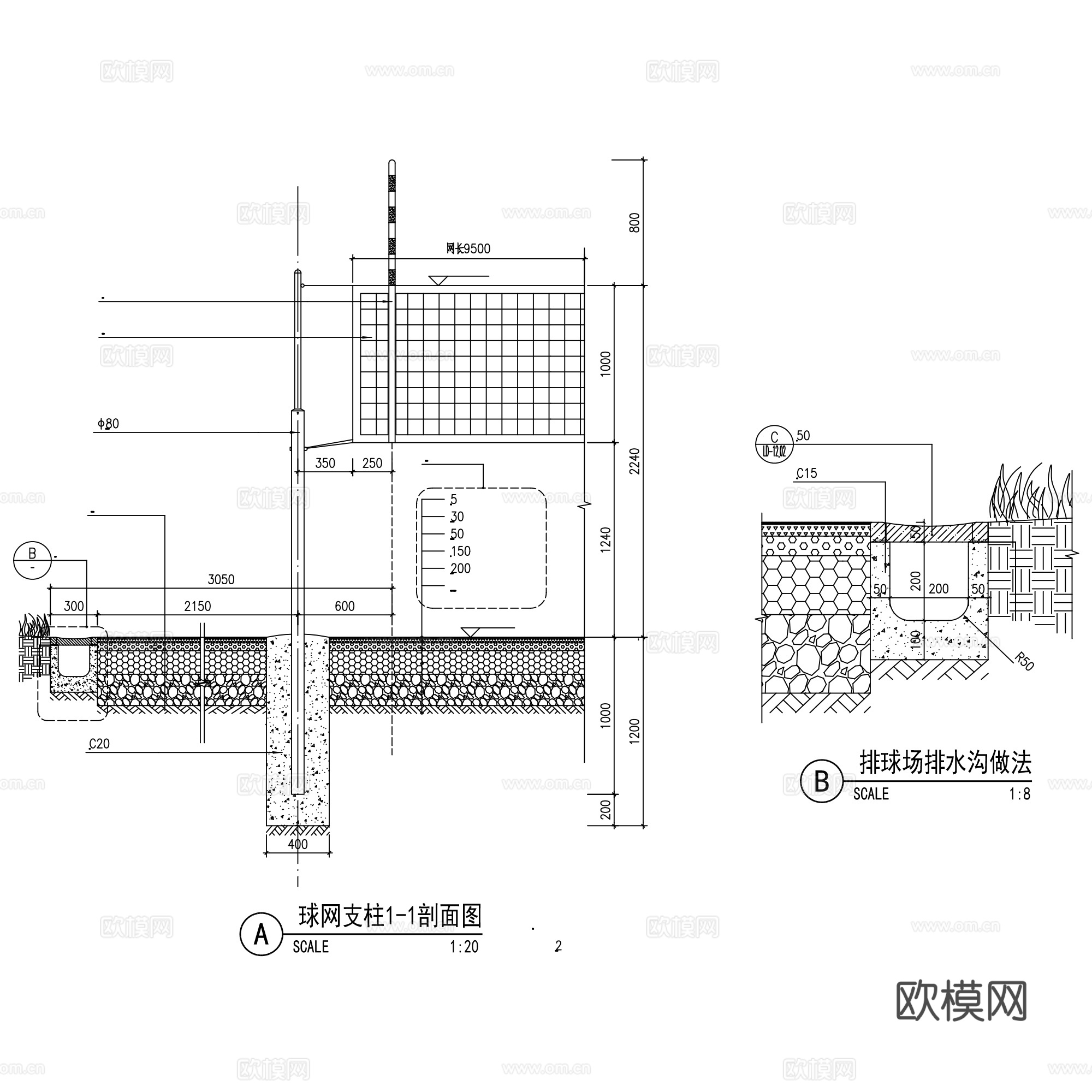 室外健身运动区球场CAD施工图集 6套cad施工图