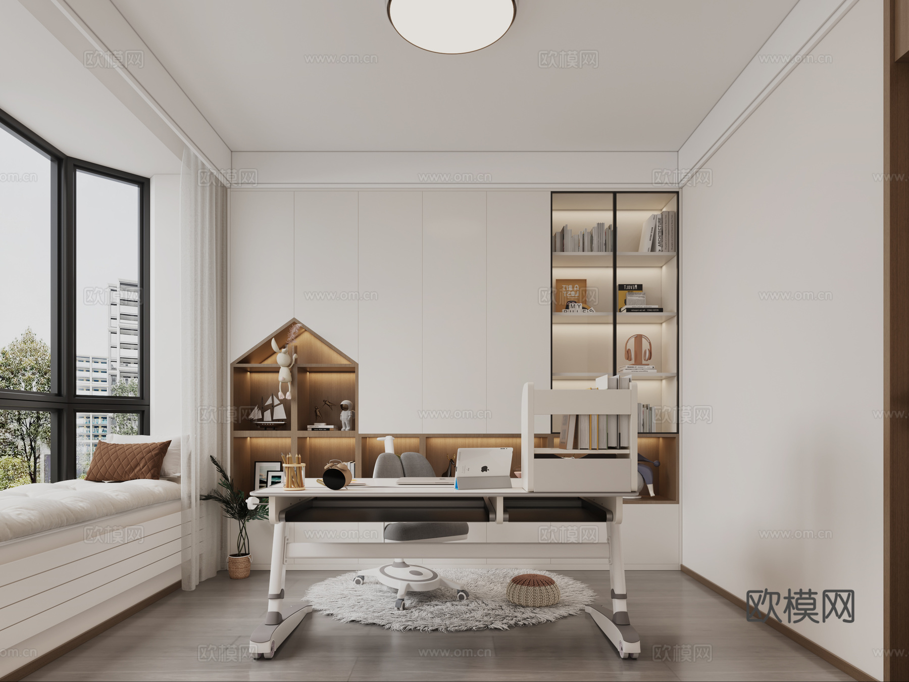 现代书房 儿童书房 儿童书桌 儿童房书柜3d模型下载