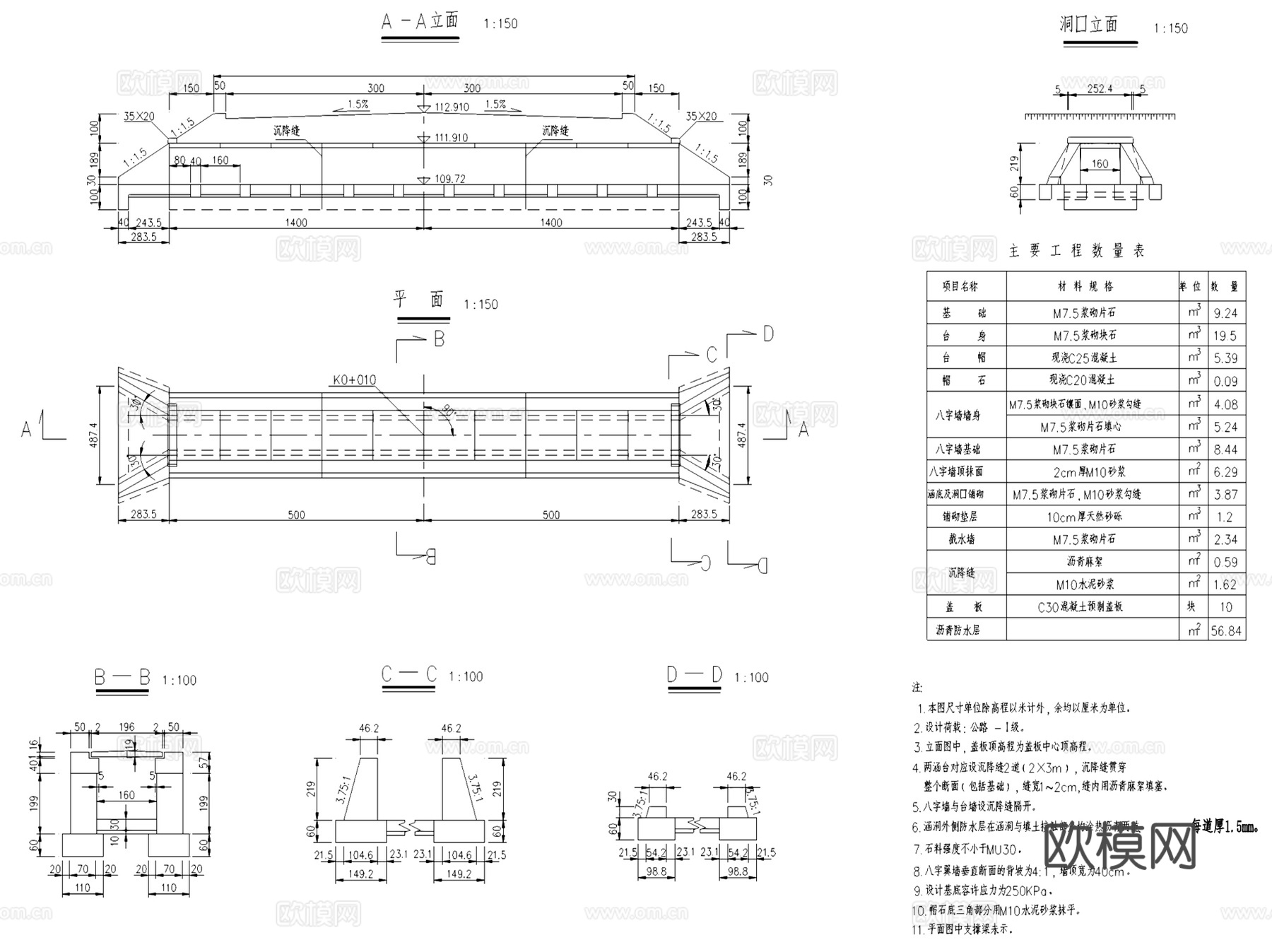 土建道路公路桥梁隧道涵洞工程CAD施工图集 50套cad施工图