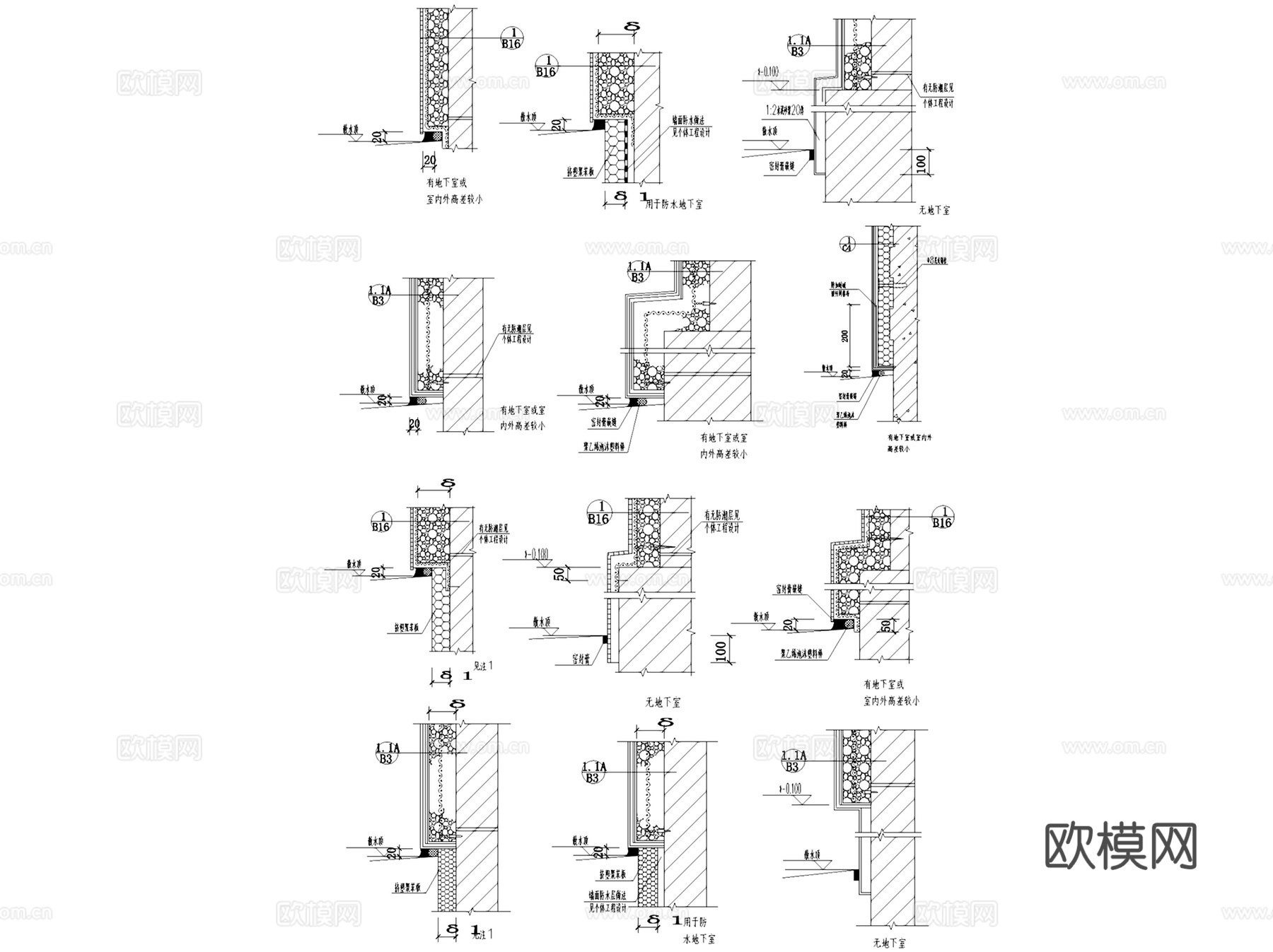 外墙外保温建筑构造节点大样CAD施工图集 23套cad施工图