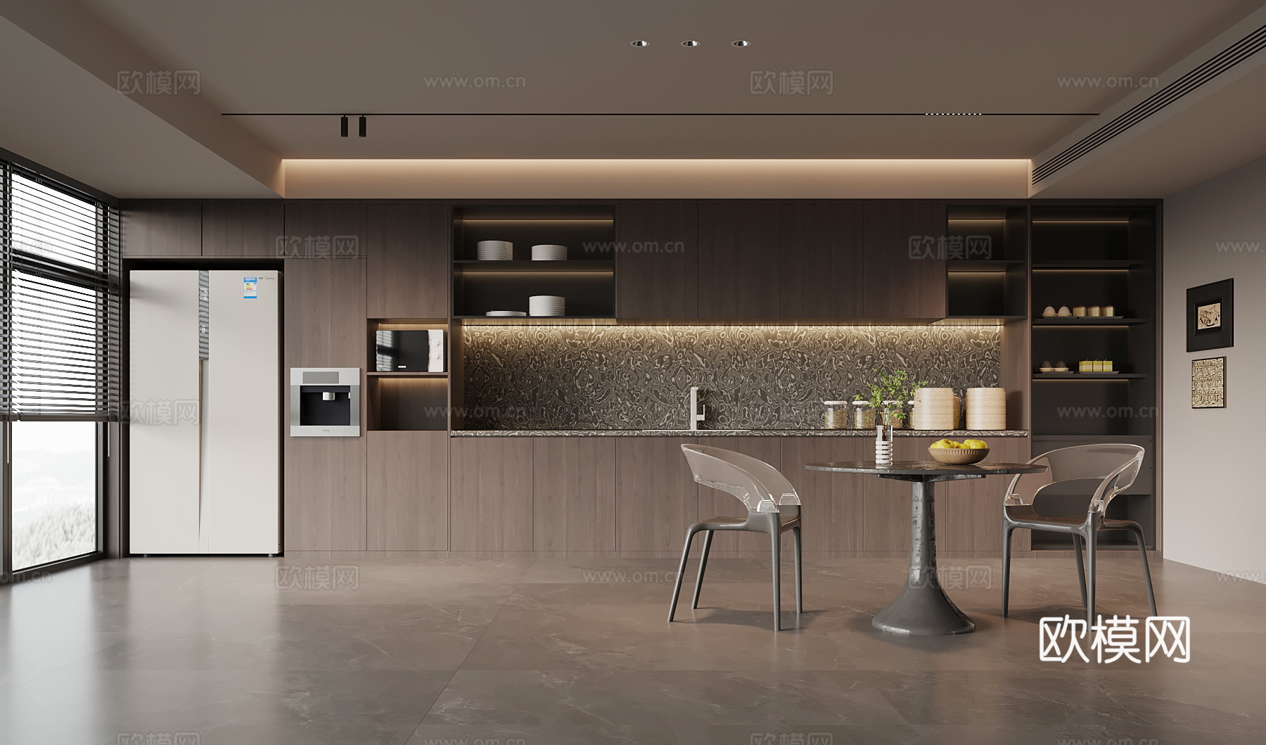 意式茶水间 茶水柜 休闲桌椅3d模型下载