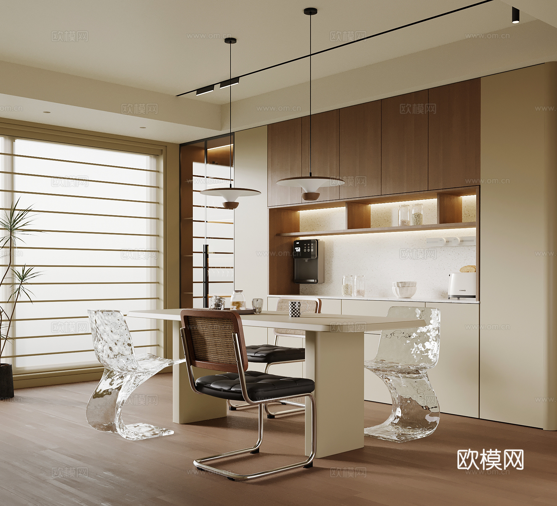 中古风餐厅 餐边柜 酒柜 餐桌椅3d模型下载