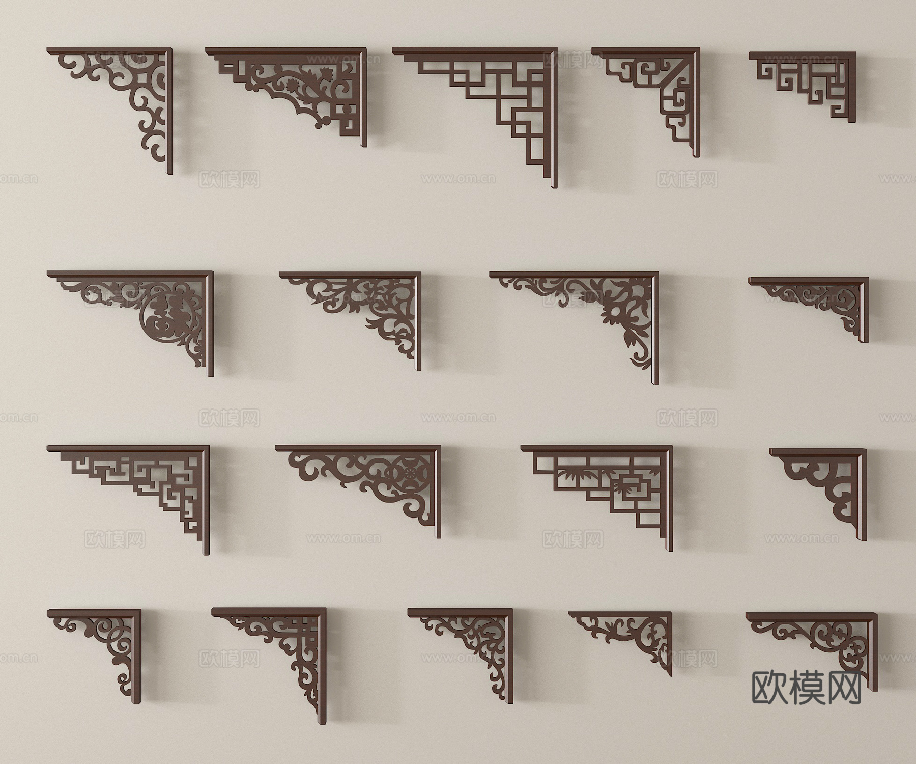 新中式角花 角线 雕花3d模型下载