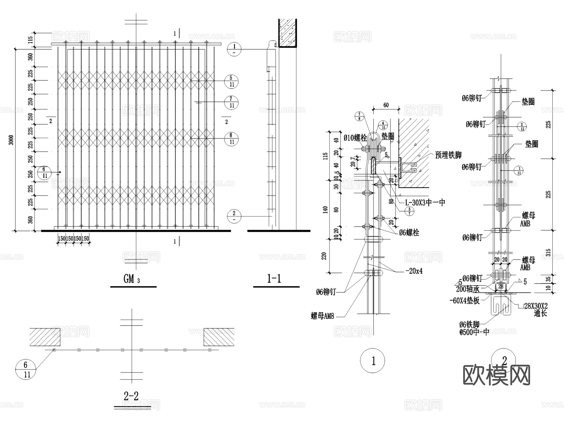 铁栅门构造节点大样详图CAD施工图集 32套cad施工图