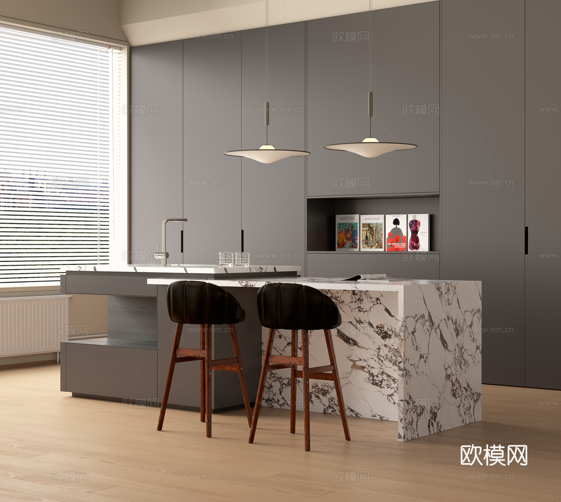 现代厨房餐厅吧台吧椅su模型