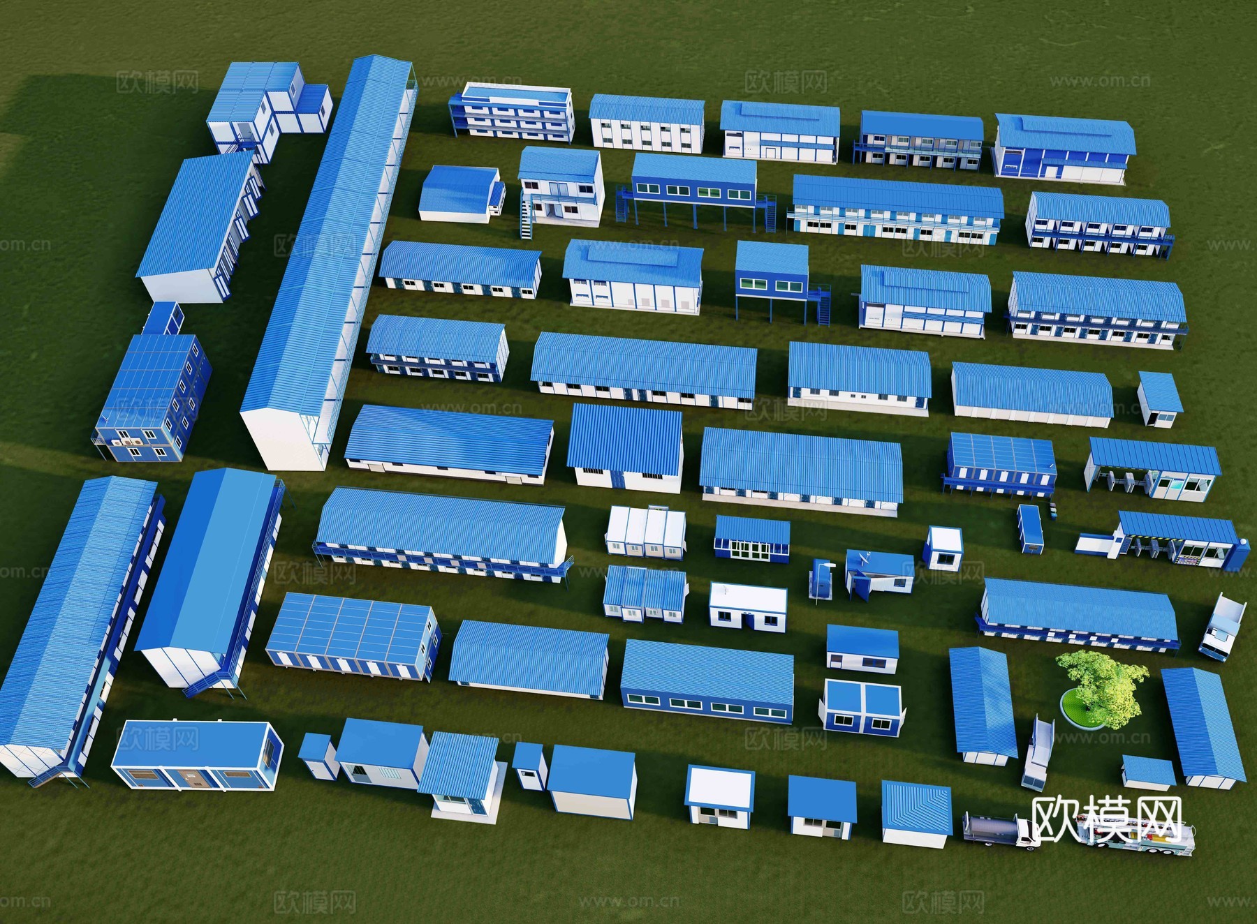 现代活动板房 简易板房 施工板房 集装箱活动房 临时组装建筑3d模型下载