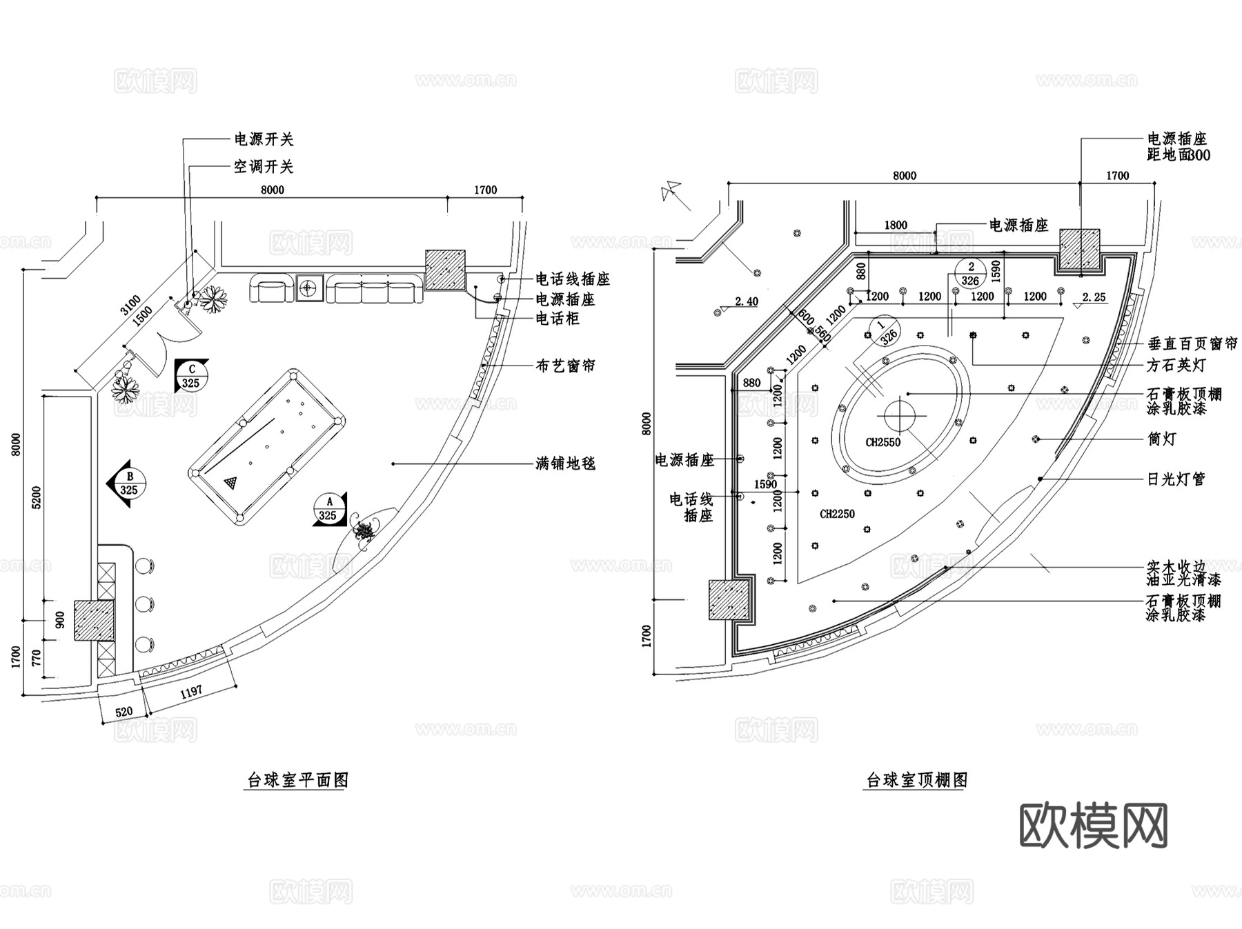 台球厅台球房室内装饰CAD施工图集cad施工图
