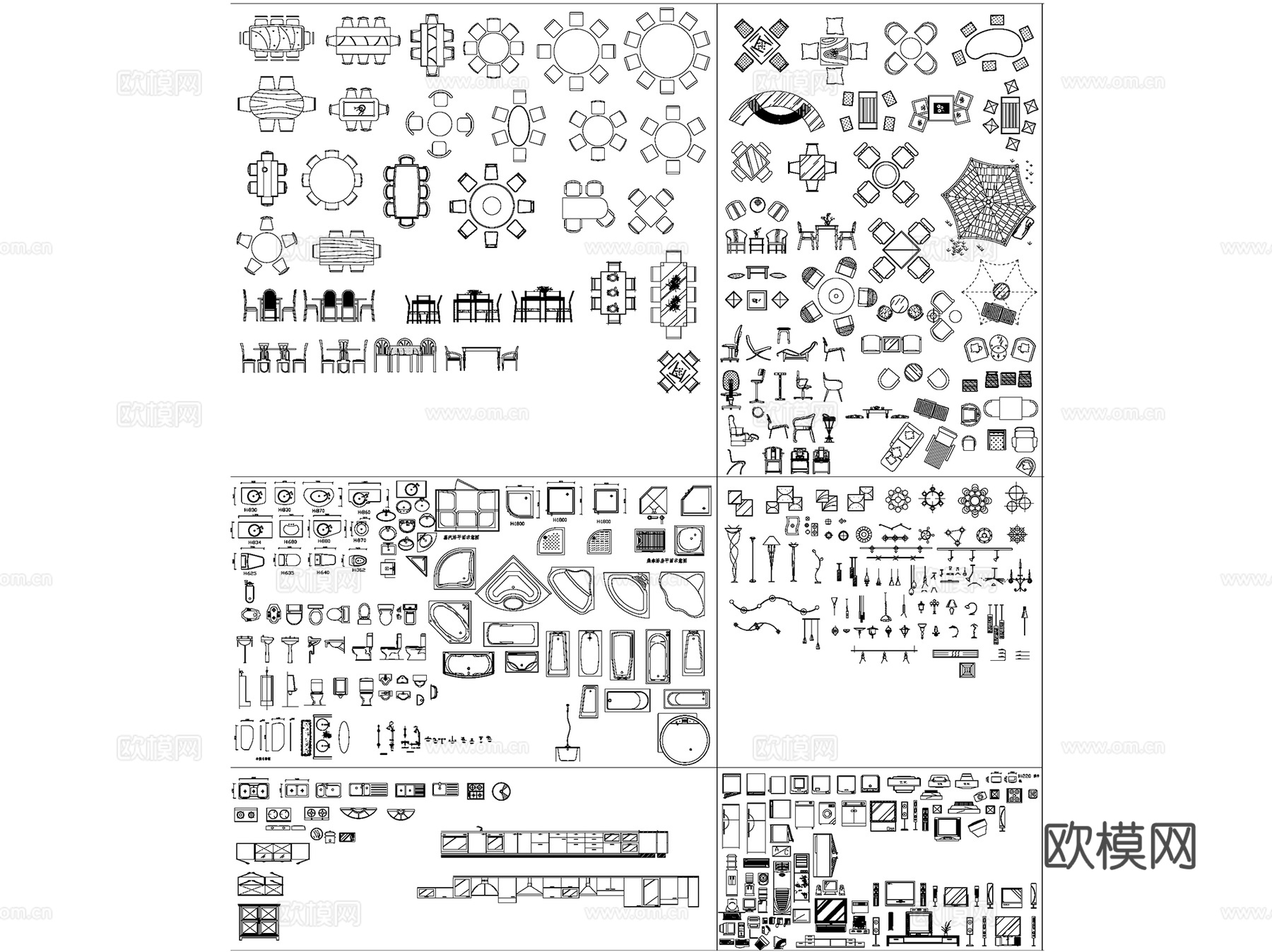 室内装饰配套家具平立面图块CAD施工图集cad施工图
