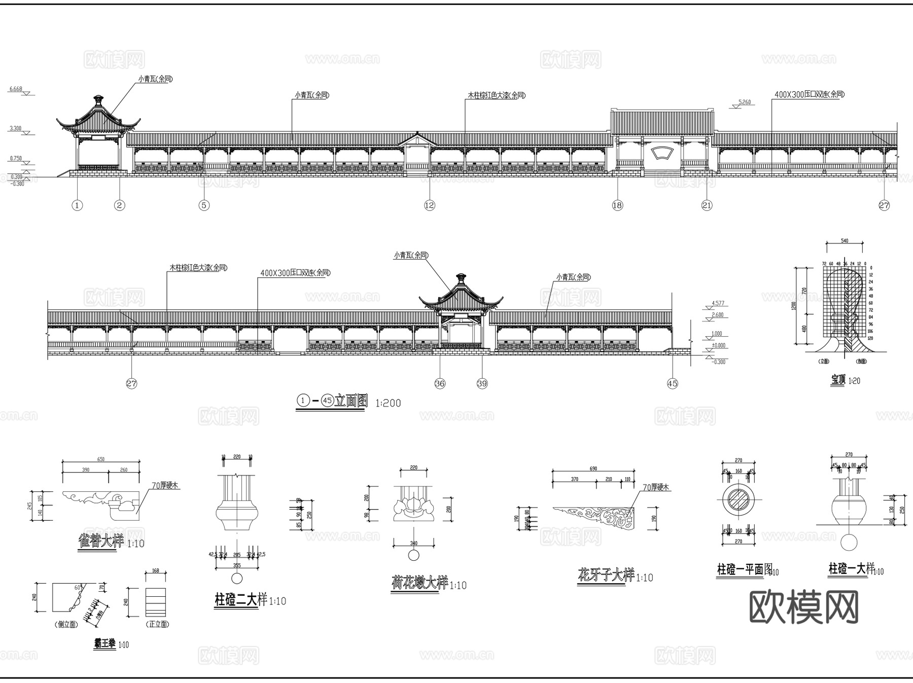 苏州中式古典园林亭廊连廊CAD施工图集cad施工图