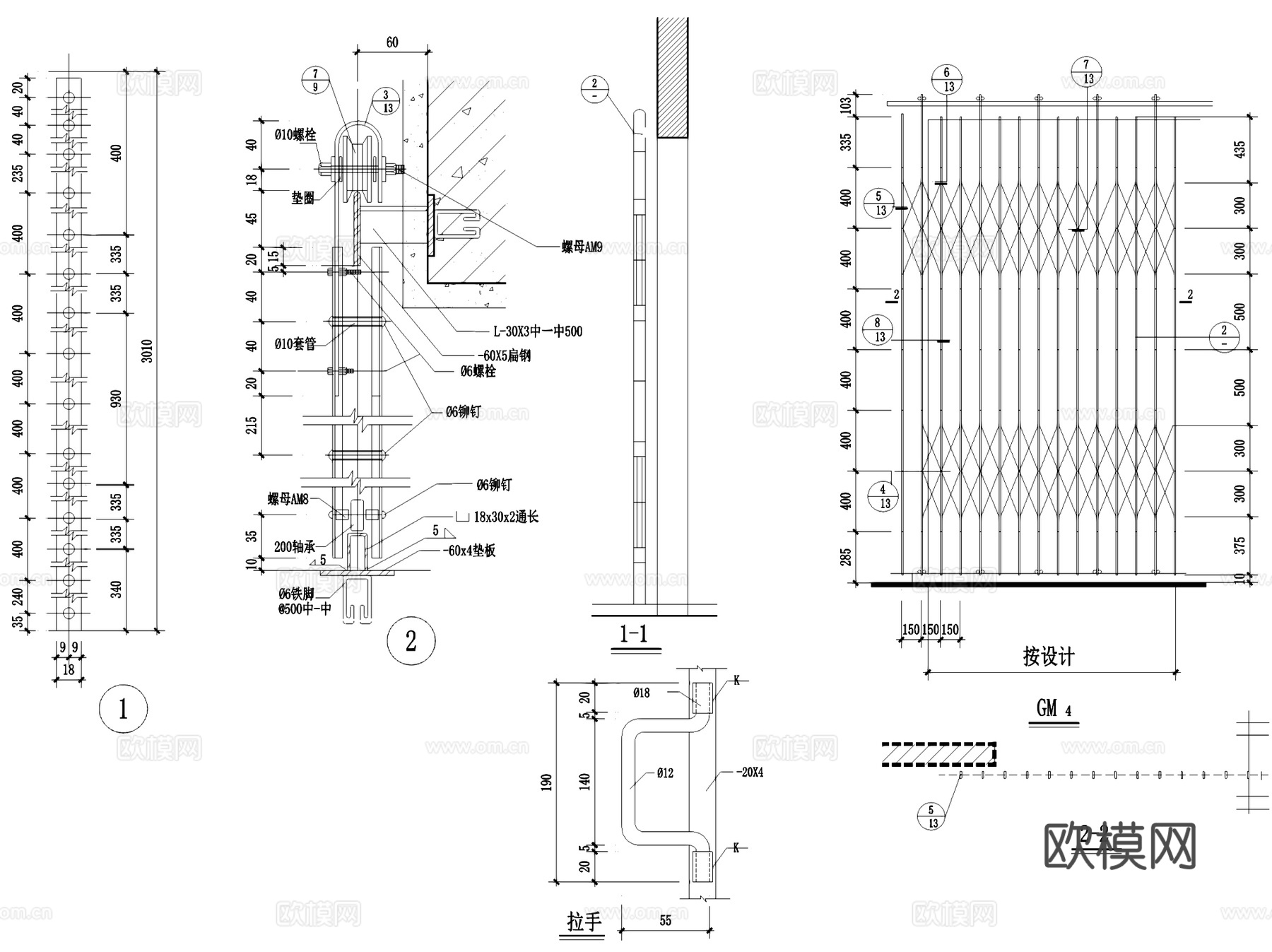 铁栅门构造节点大样详图CAD施工图集 32套cad施工图
