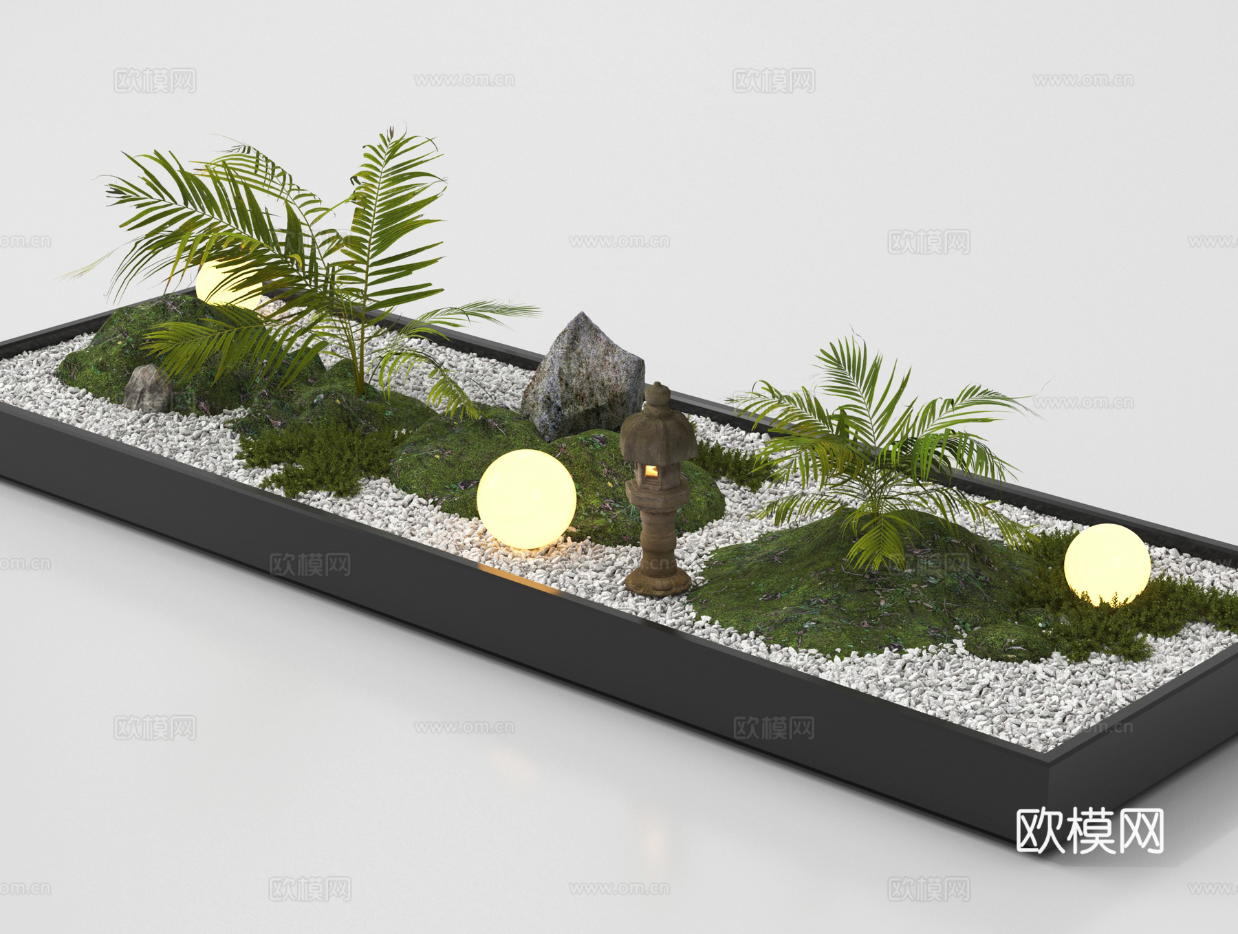 现代景观造景 庭院小品 植物组合 石头 植物堆su模型