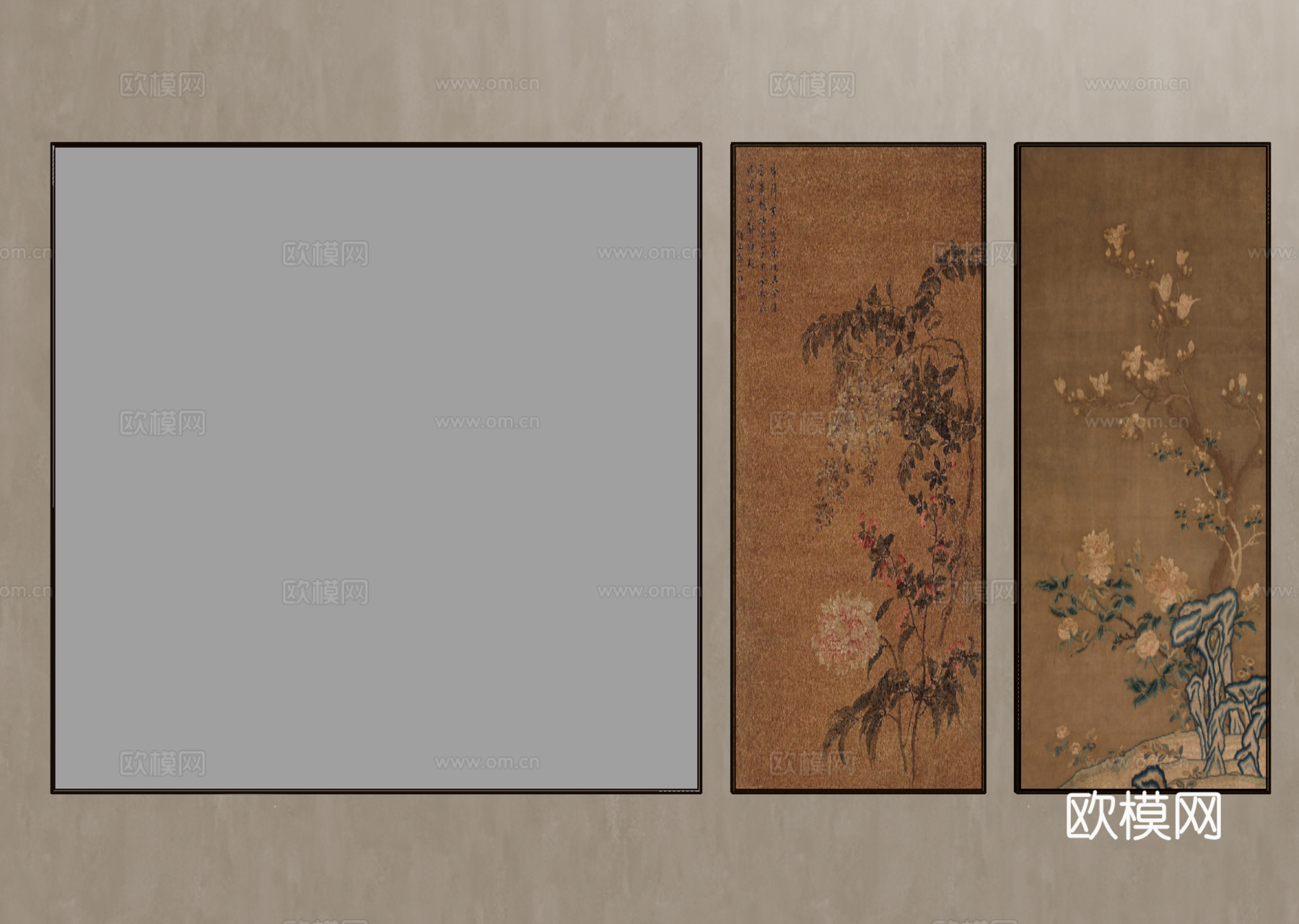 新中式挂画组合  字画 装饰画su模型