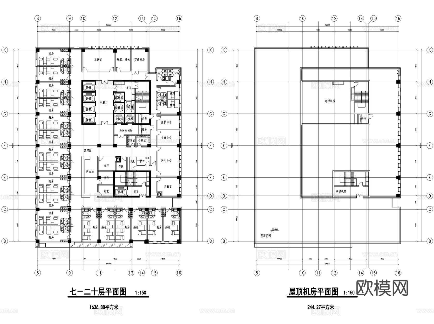 宿迁人民医院新建病房大楼建筑CAD施工图整套+SU+文本cad施工图