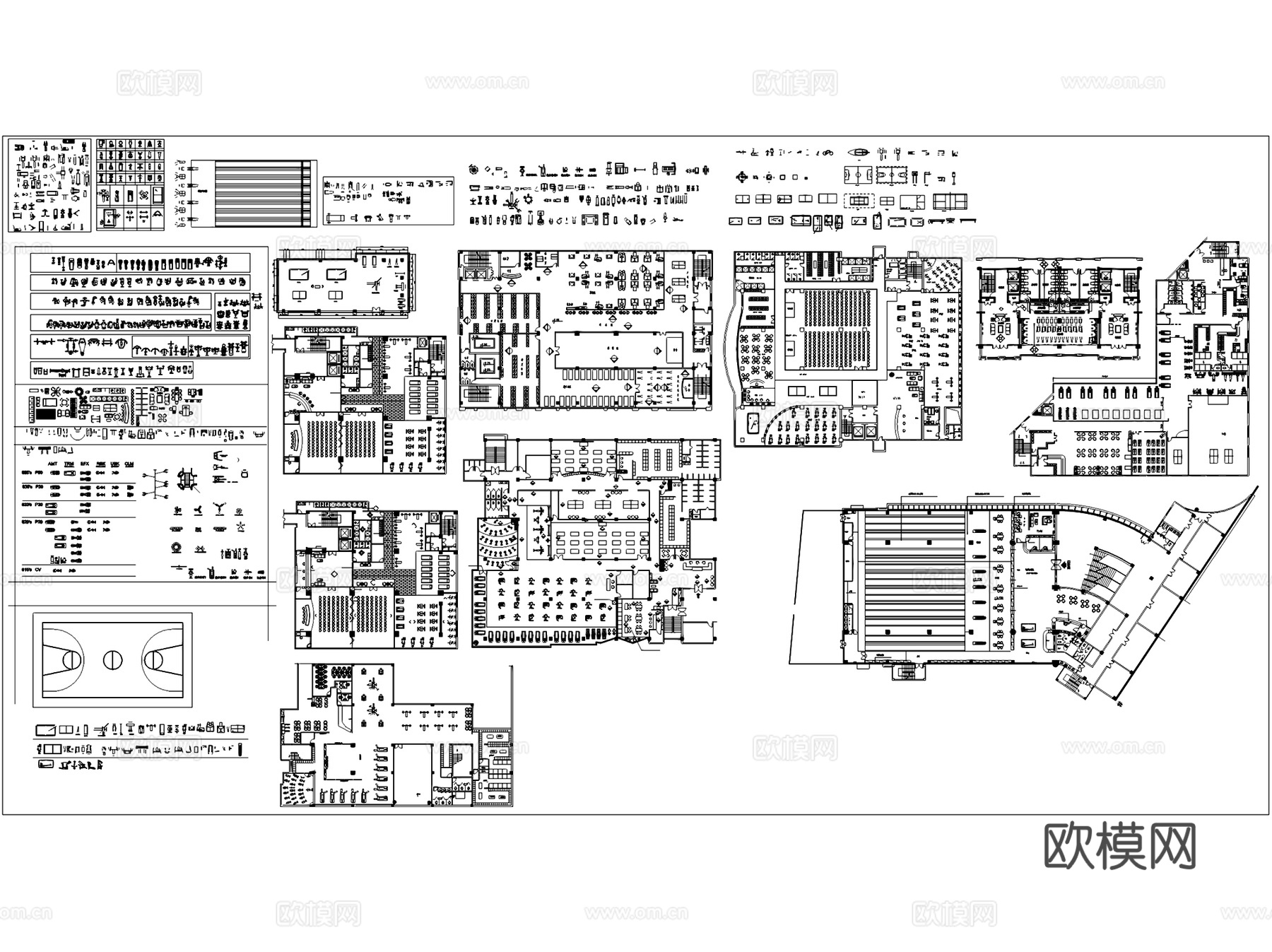 室内健身房会所运动器械平面图块CAD施工图集cad施工图