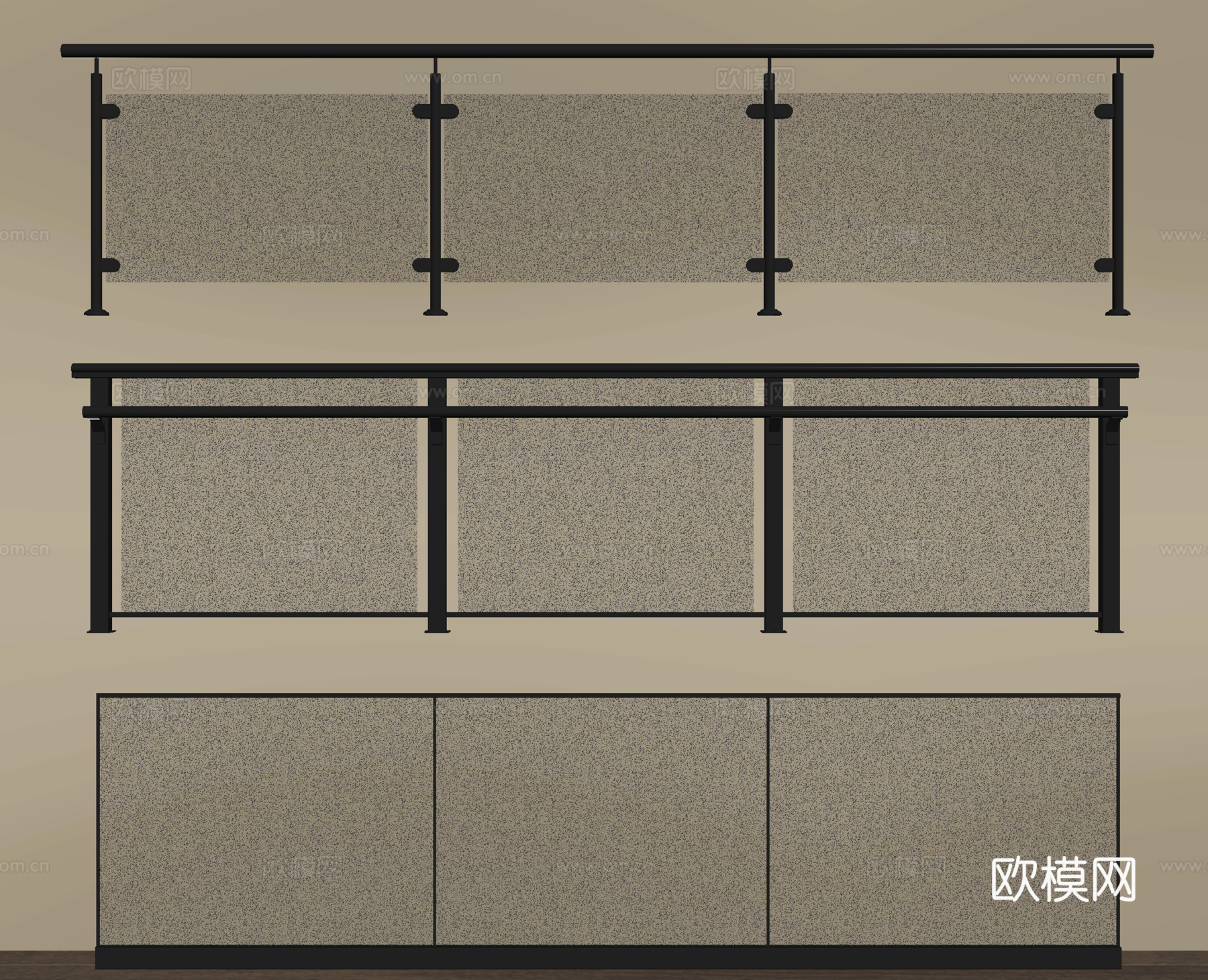 现代围栏护栏 玻璃栏杆 扶手 阳台围栏su模型