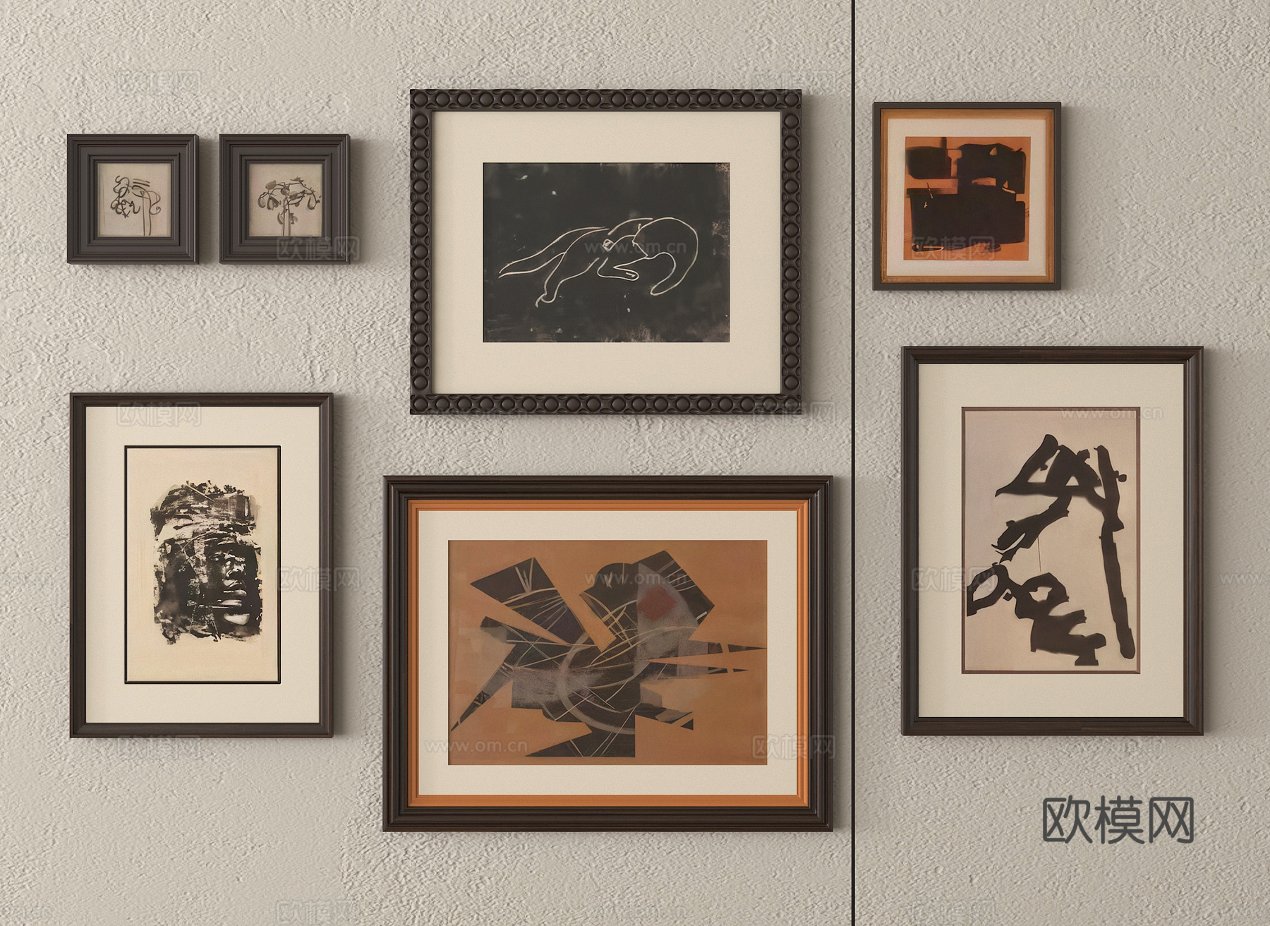 法式挂画组合 客厅挂画 装饰画su模型