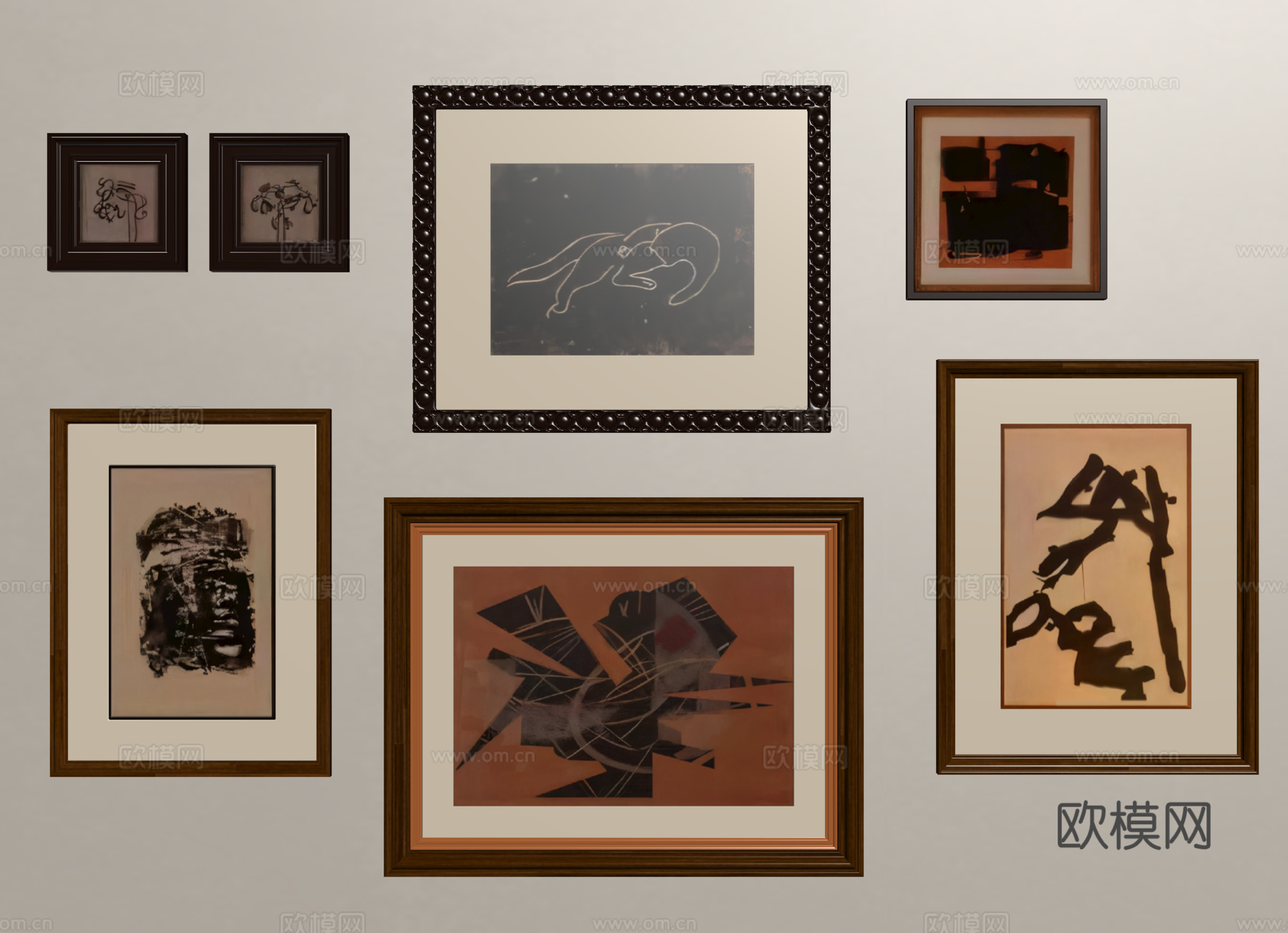 法式挂画组合 客厅挂画 装饰画su模型
