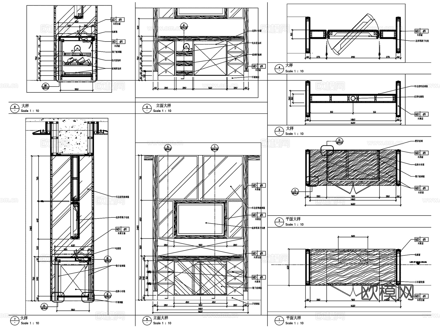 室内柜子衣柜酒柜电视柜鞋柜CAD施工图集 16套cad施工图