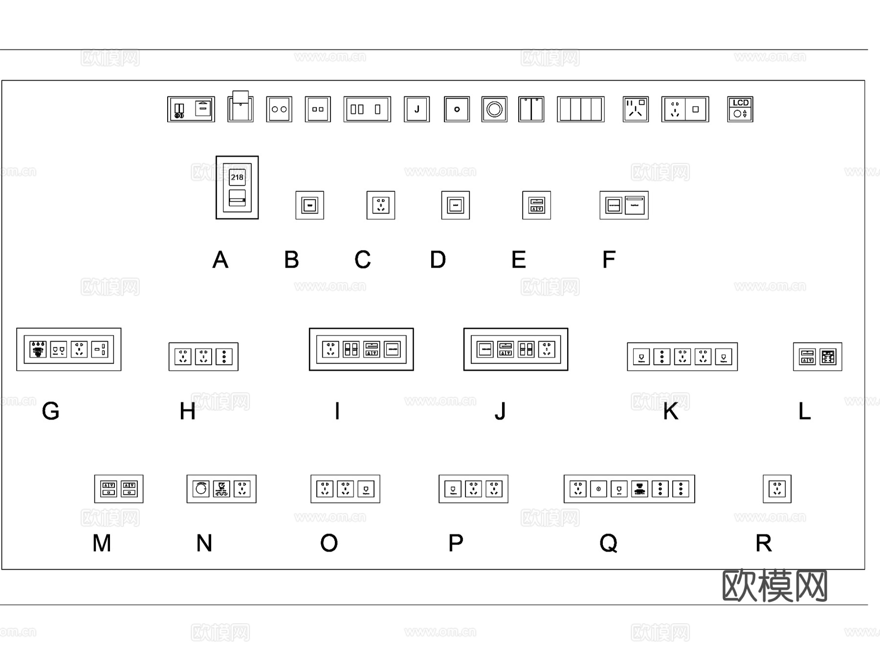 水电开关插座灯具安防CAD图例图标图库合集cad施工图