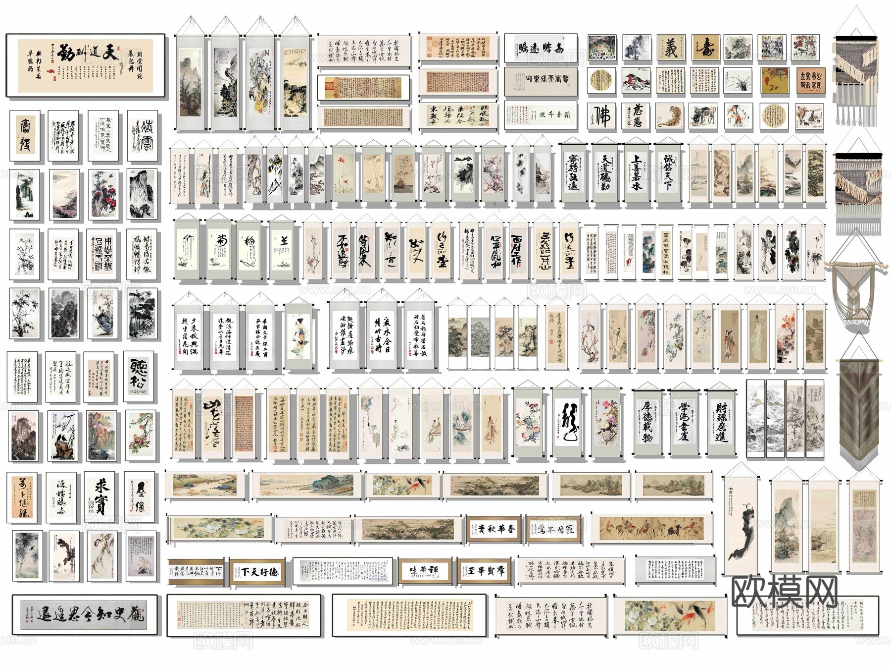 新中式挂画 国画 山水画 装饰挂画 书法字画 油画 书画字帖su模型
