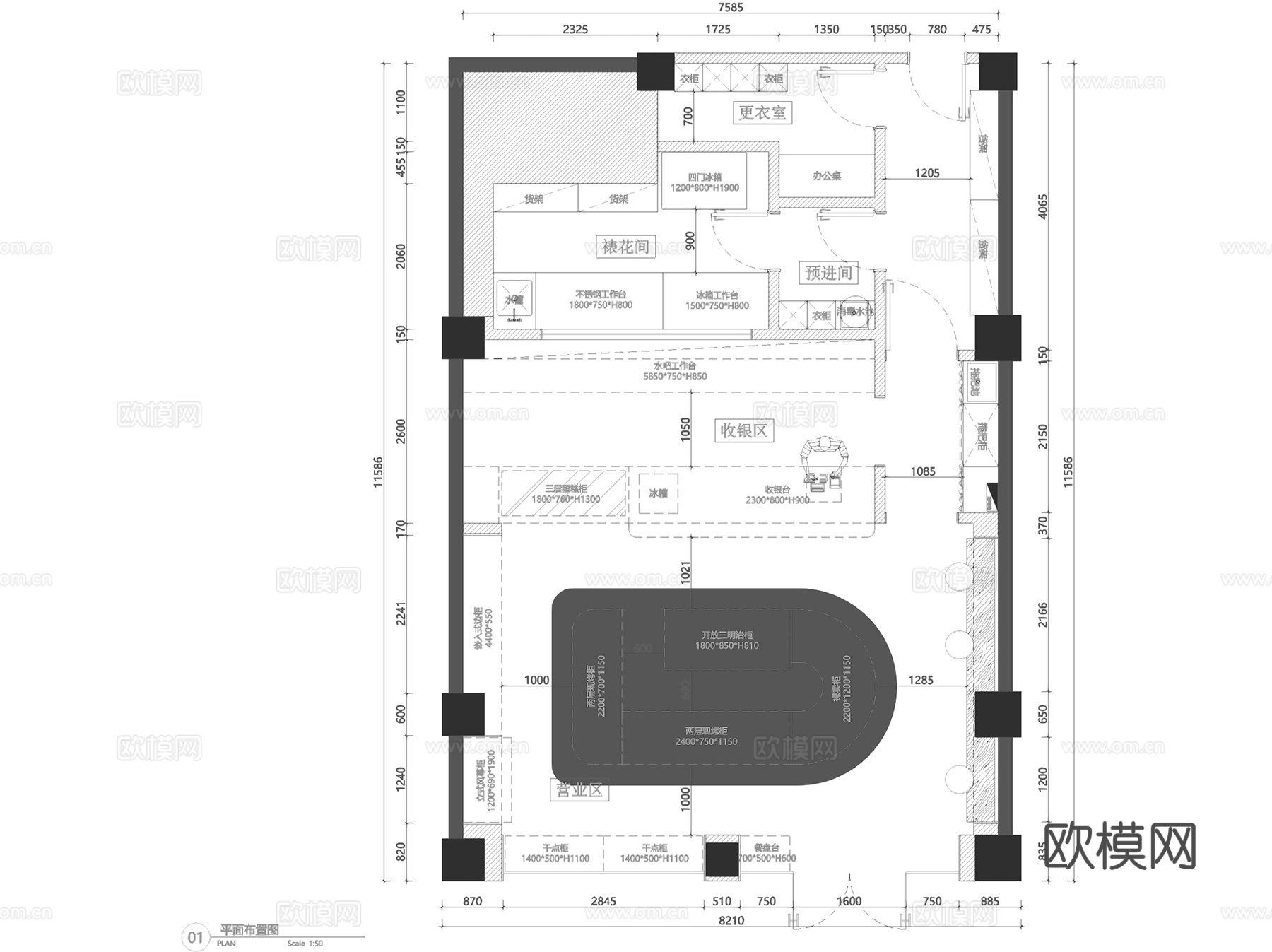 万仟蛋糕甜品店室内装饰CAD施工图整套cad施工图