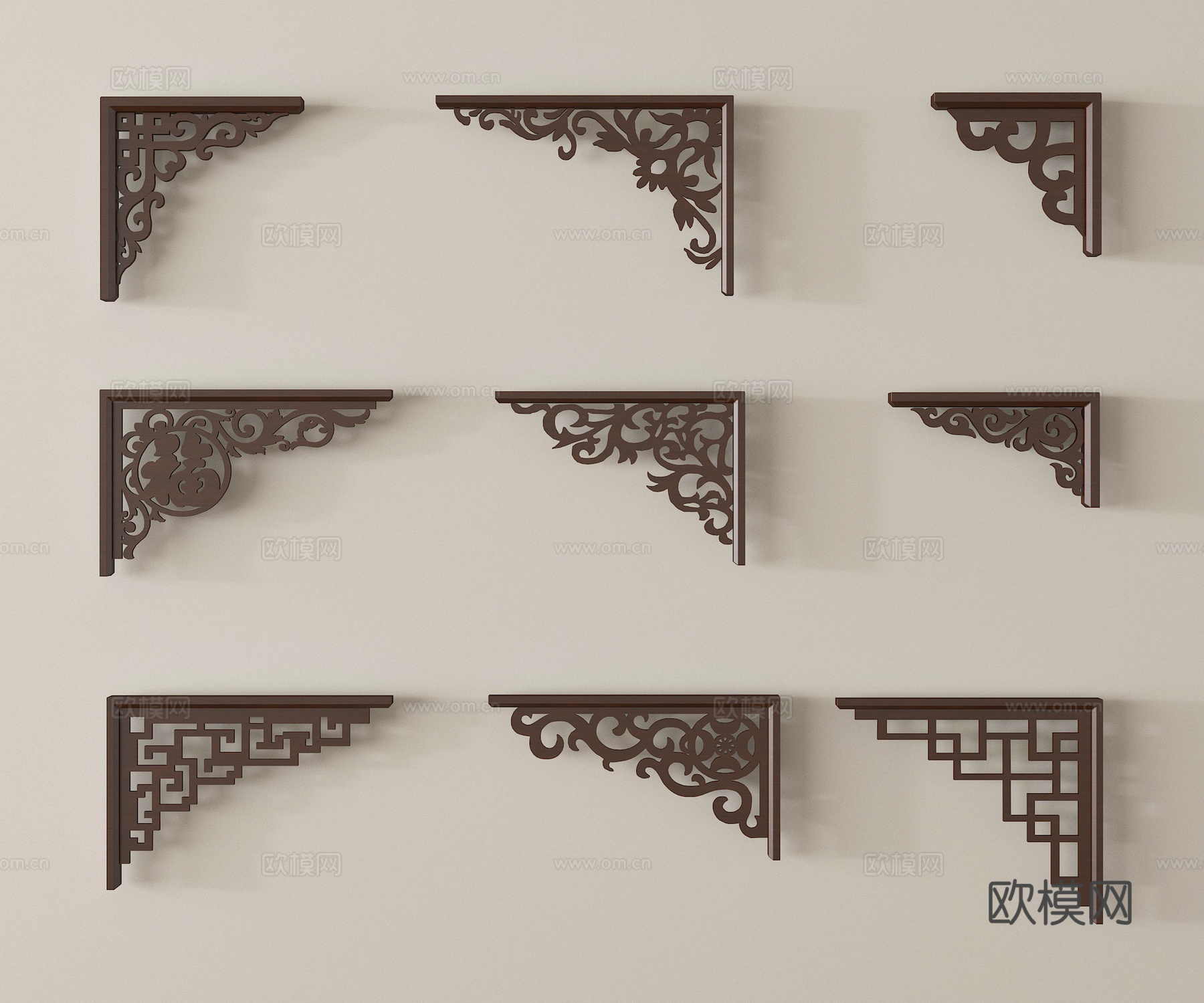 新中式角花 角线 雕花3d模型下载