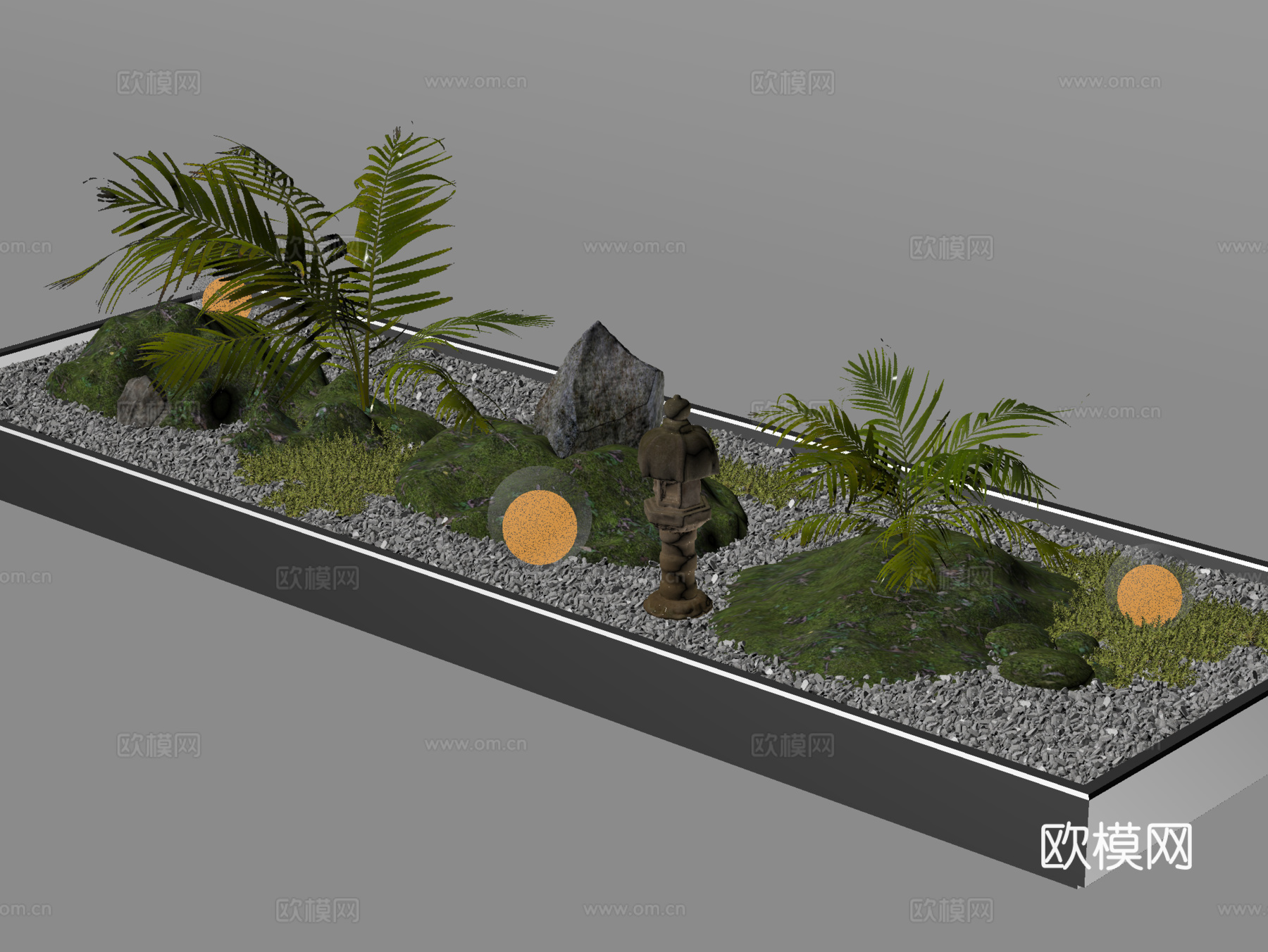 现代景观造景 庭院小品 植物组合 石头 植物堆su模型