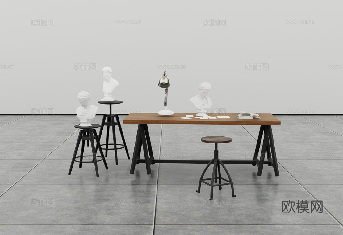 设计师桌子su模型