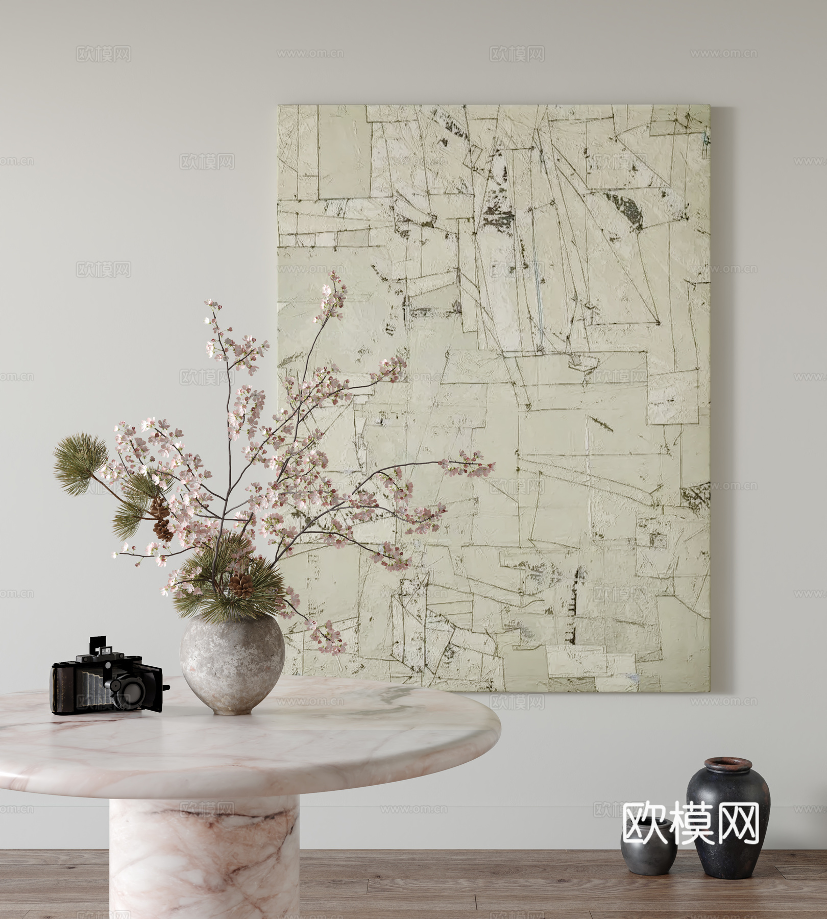 现代挂画 装饰画 摆件 餐桌3d模型下载