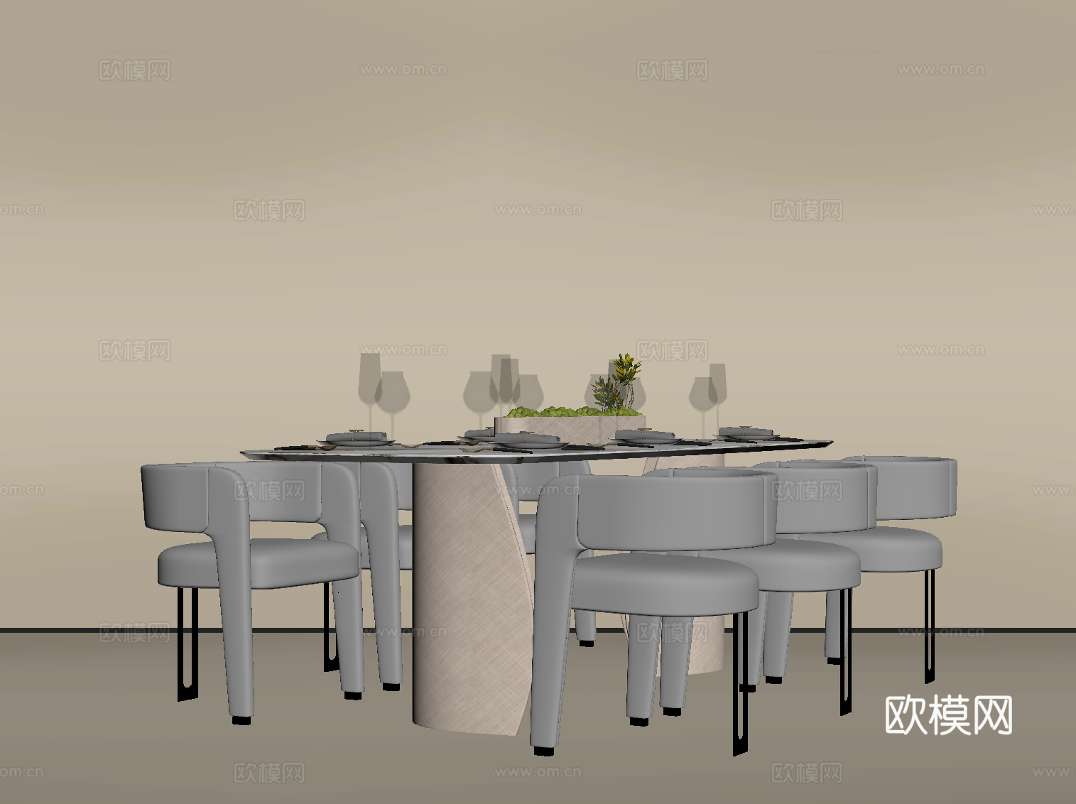 现代 餐桌椅su模型