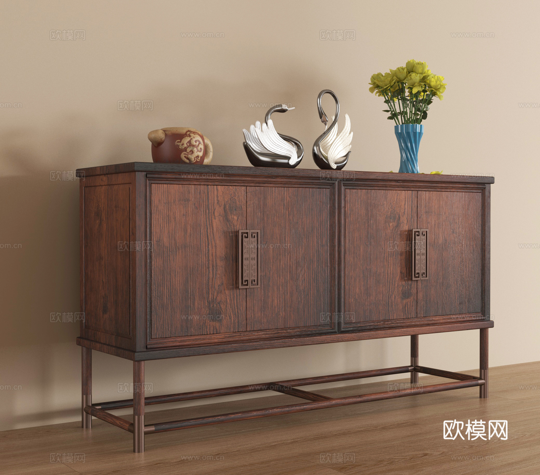 新中式玄关柜 边柜 斗柜 装饰柜 摆件3d模型下载