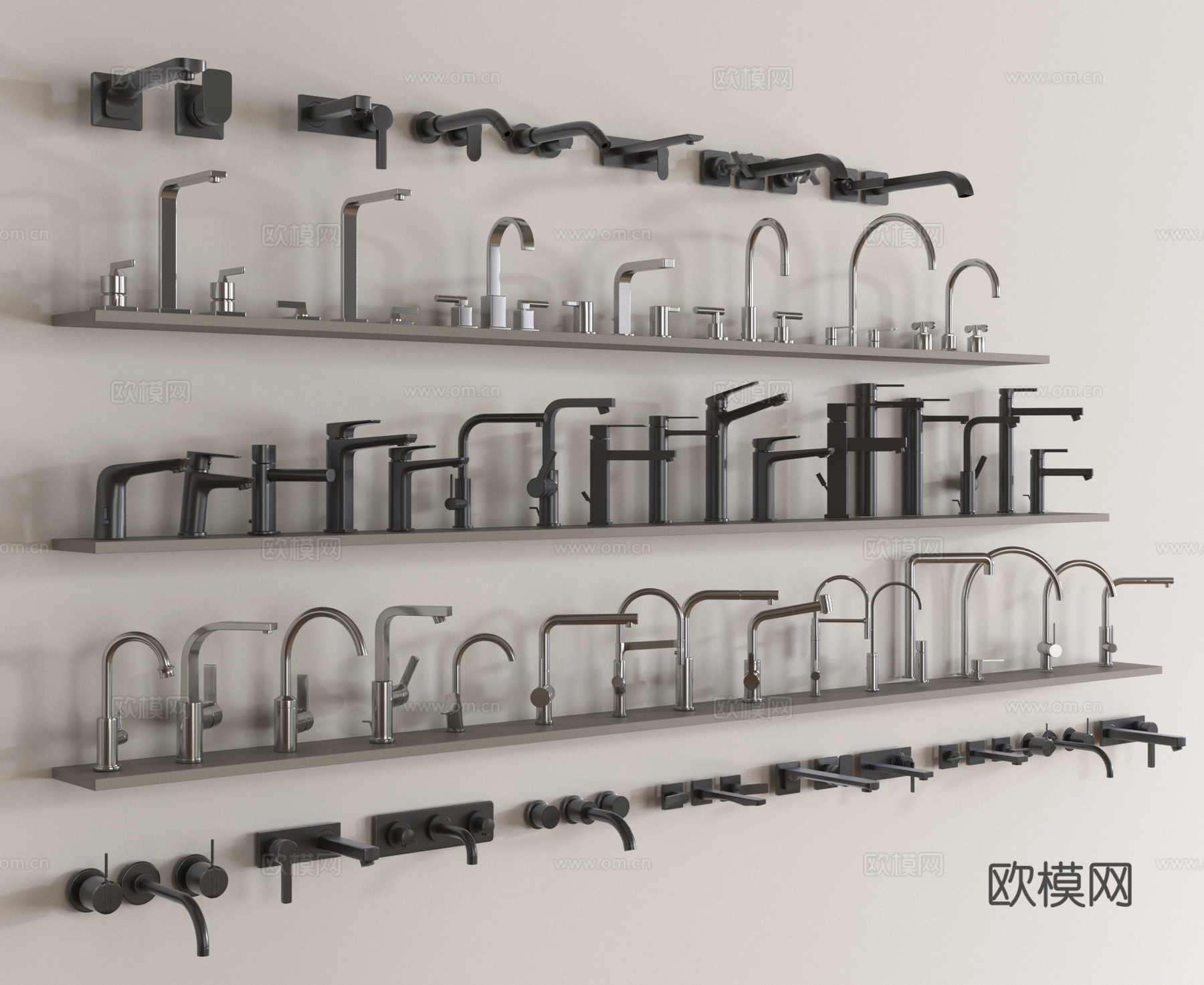 现代水龙头组合 水槽龙头 不锈钢龙头su模型